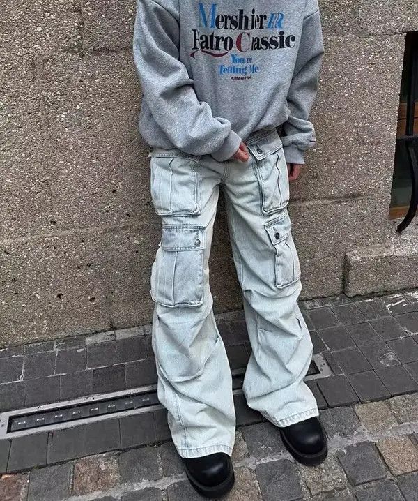 Japanese Brand VIBE Retro multi-pocket workwear wide-leg floor-length jeans Size US 30 / EU 46 - 7 Thumbnail