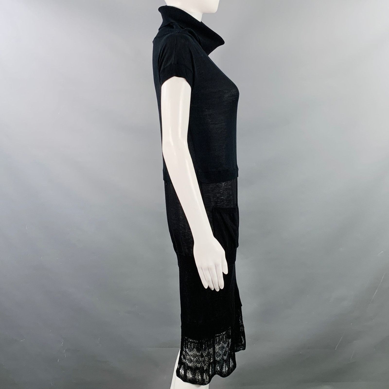 Jean Paul Gaultier JEAN PAUL GAULTIER Black Crochet Mixed Patterns Cowl Neck Size S / US 4 / IT 40 - 3 Thumbnail