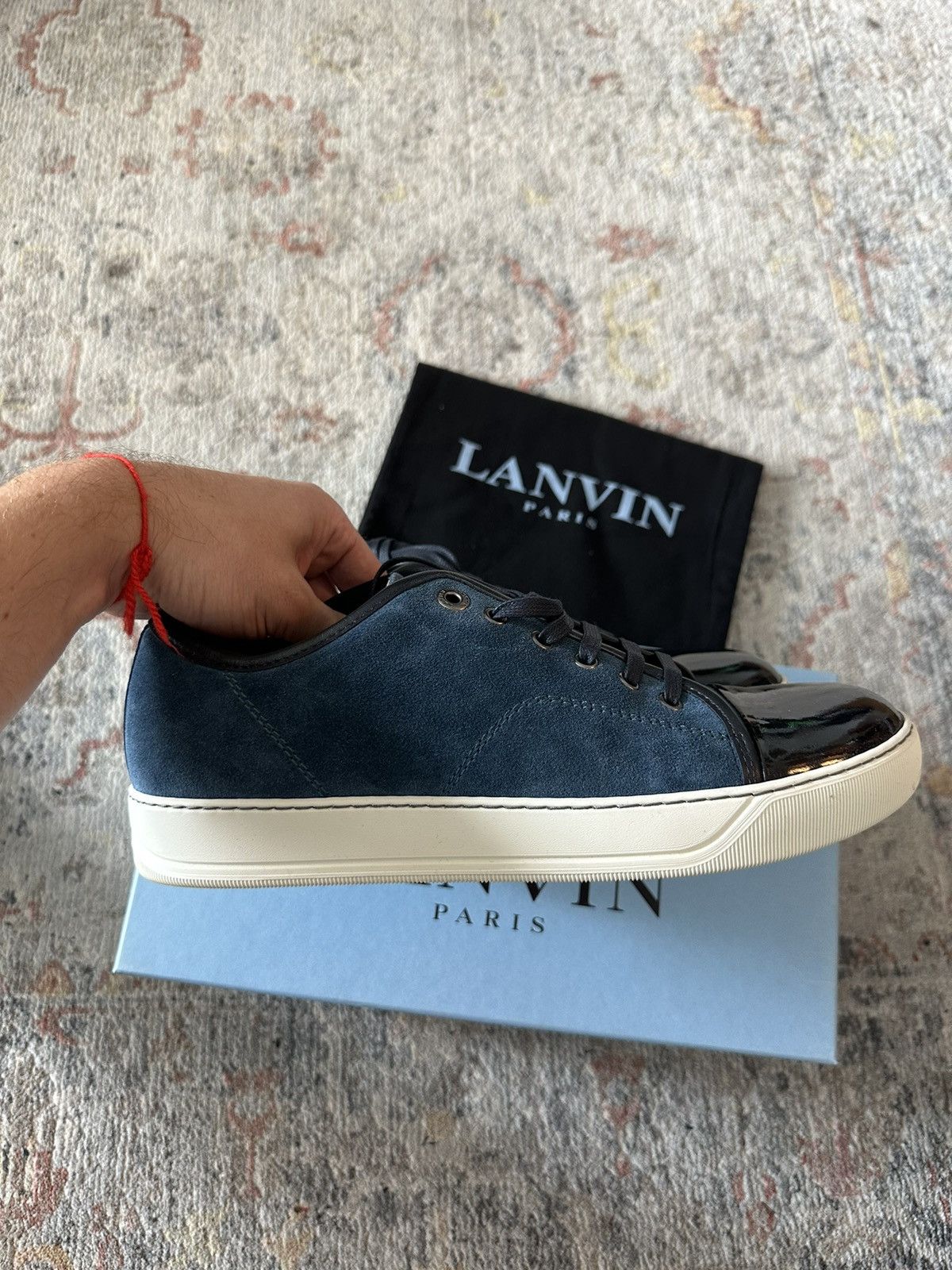 Lanvin Lanvin Men's Patent-Toe Suede Sneaker, Dark Turquoise Size US 8 / EU 41 - 5 Thumbnail