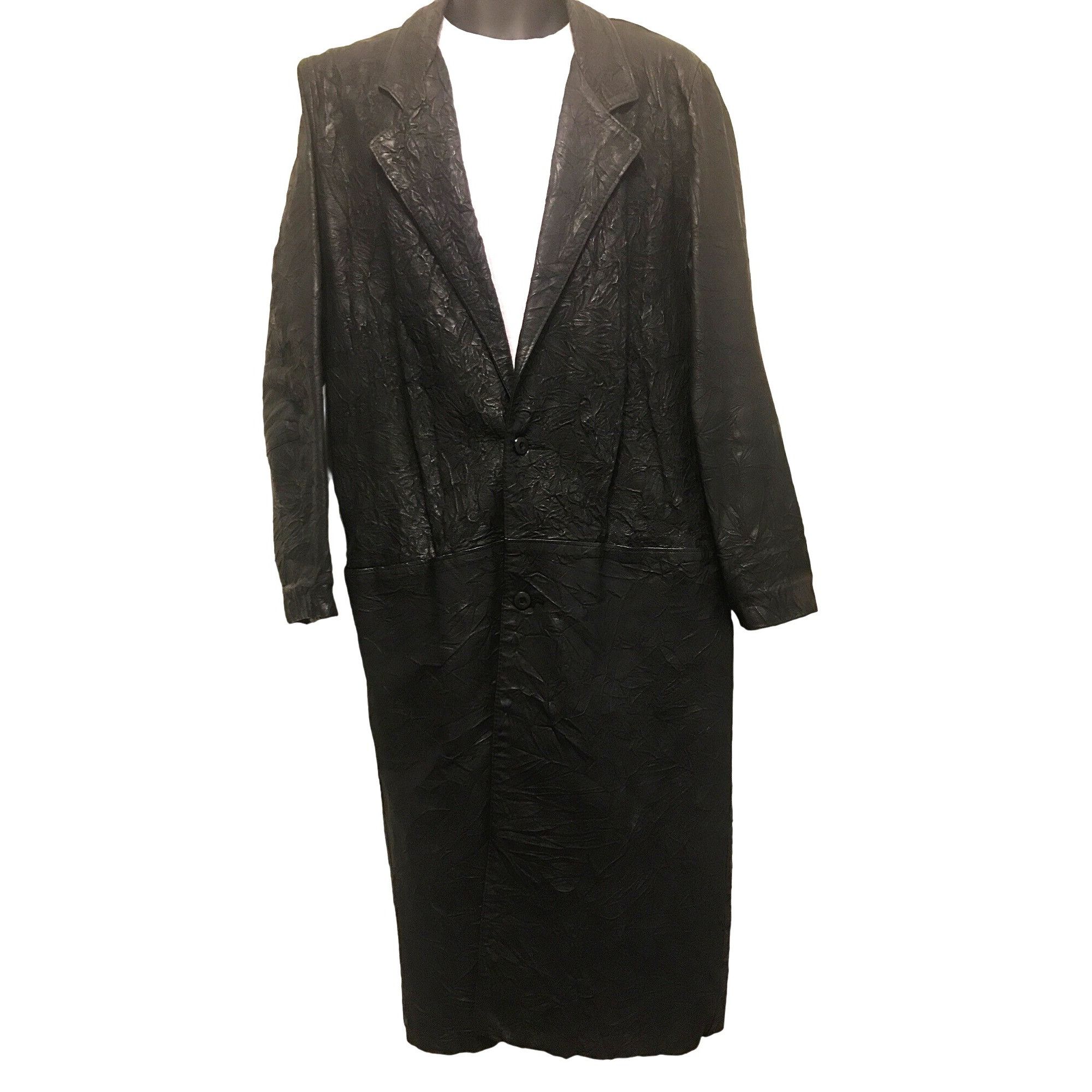 Vintage Canadian Made Men's Black Crinkled Leather Duster Buster Size US S / EU 44-46 / 1 - 1 Thumbnail