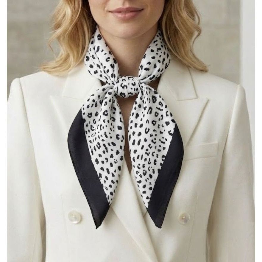 Other ⭐Elegant Bandana Square Scarf Silky Satin Soft White Black l Size ONE SIZE - 2 Thumbnail