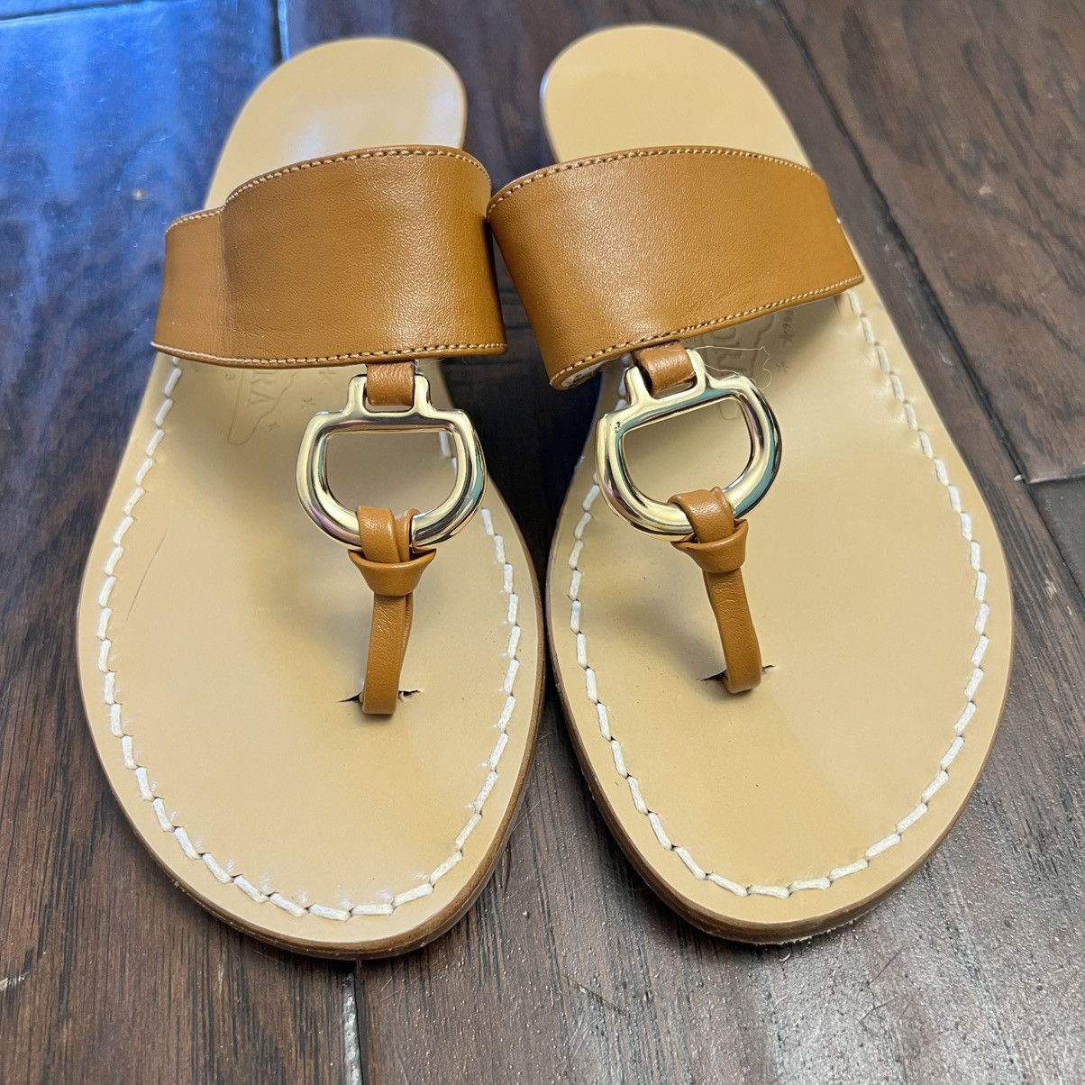 Anthropologie Amedeo Canfora Capri Brown Leather Gold Detail Sandals Size US 6 / IT 36 - 2 Thumbnail
