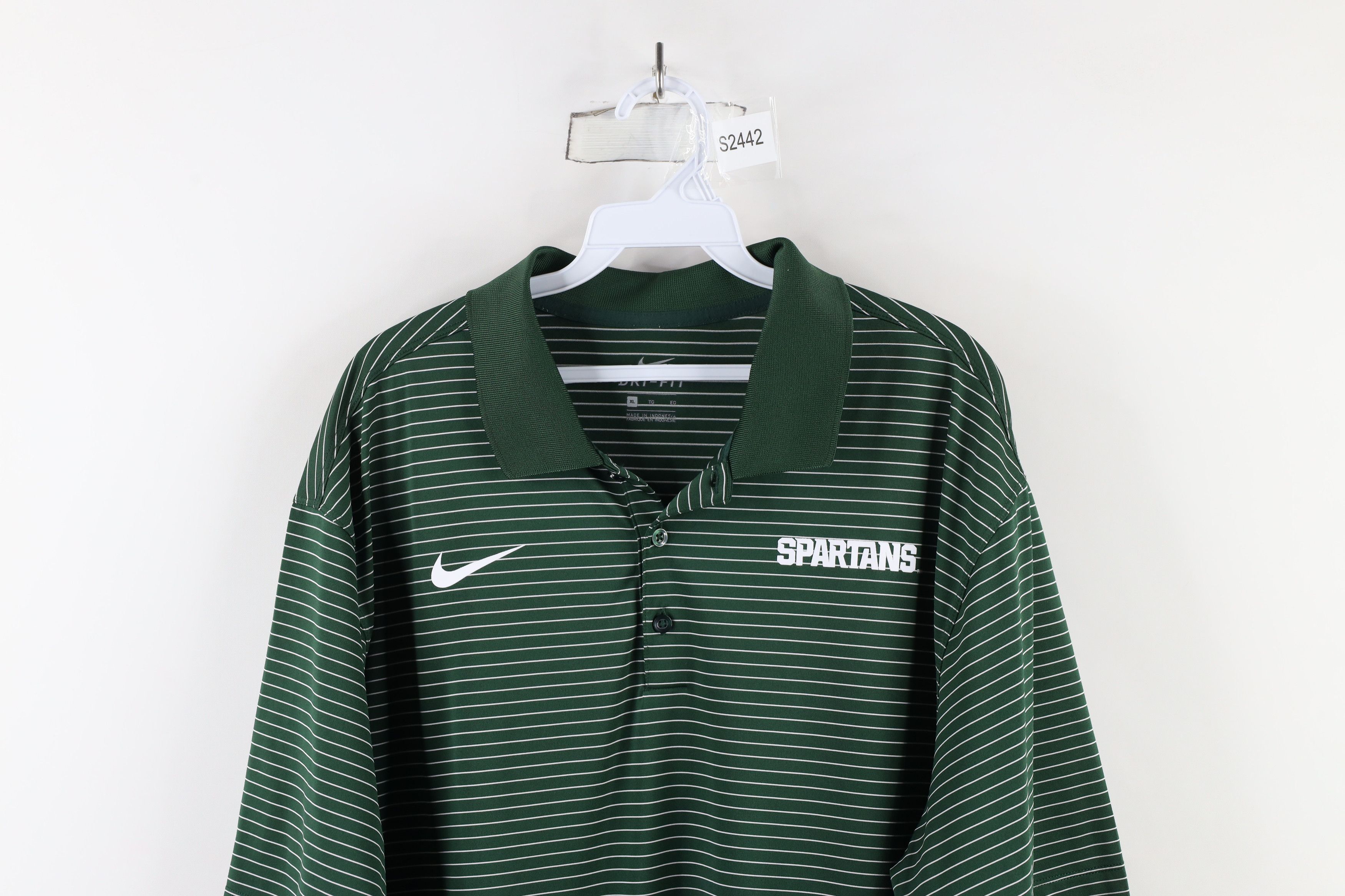 Nike × Vintage Nike Michigan State University Striped Golf Polo Shirt Green Size US XL / EU 56 / 4 - 2 Thumbnail