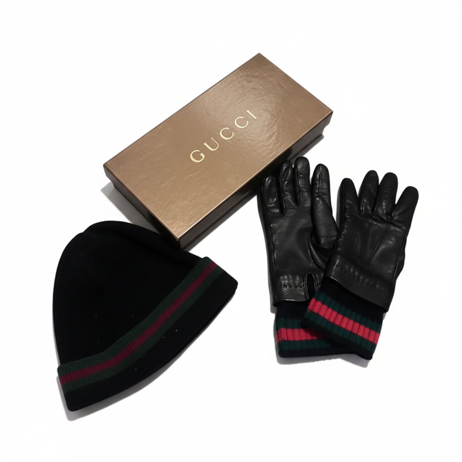 Gucci Gucci - Black Beanie and Leather Gloves Set Size ONE SIZE - 1 Thumbnail