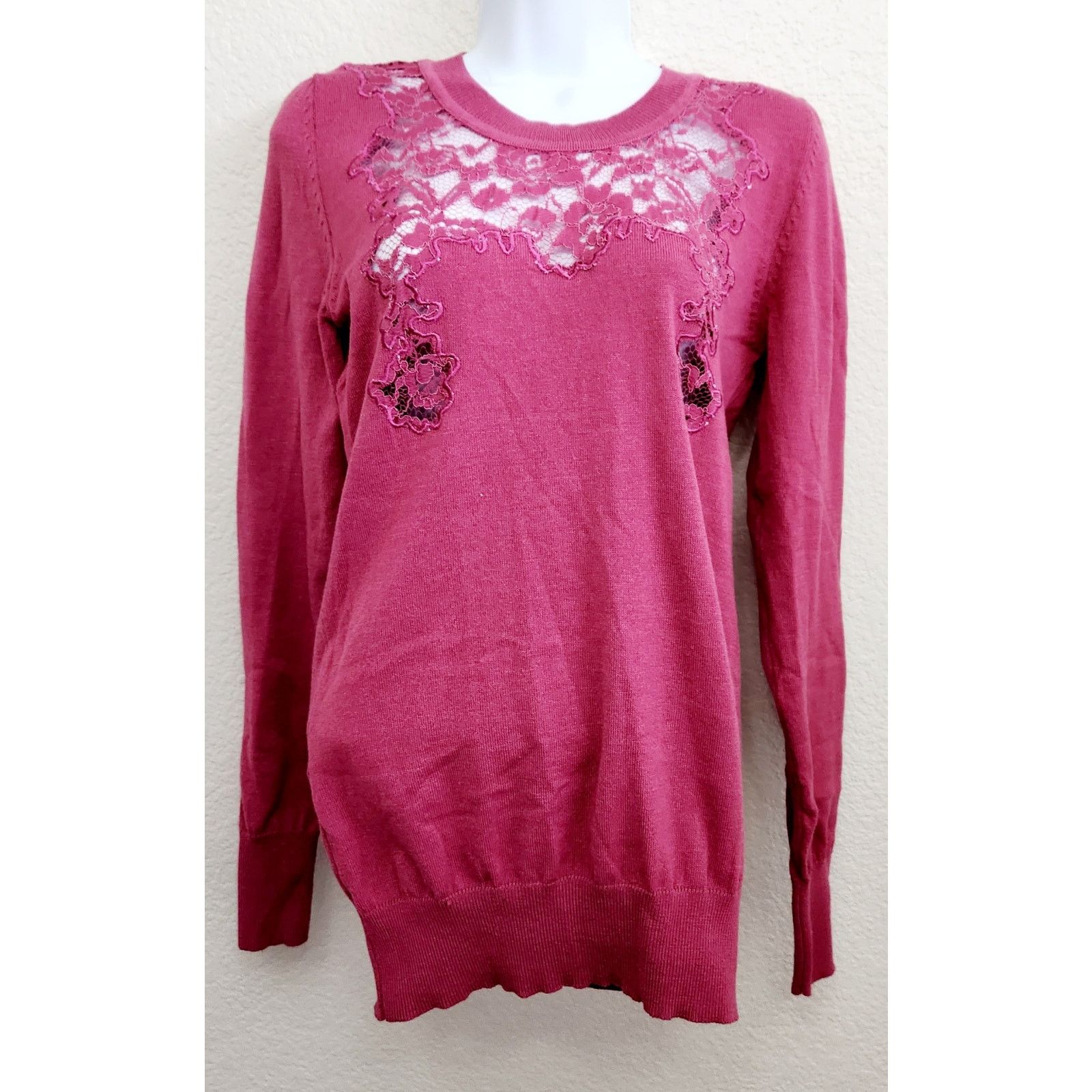 Other Poof Pink Dark Rose Lace Bodice Sweater Top Small Soft Size S / US 4 / IT 40 - 1 Thumbnail