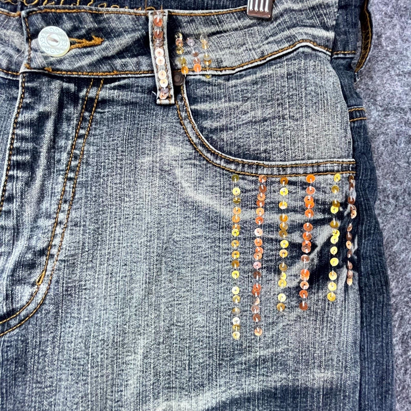 Apollo Apollo Jeans Women 15/16 Blue Sequin High Rise Bootcut Y2K Size 38" / US 16 / IT 52 - 3 Thumbnail