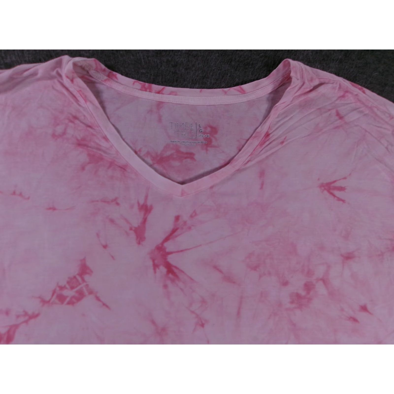 Vintage Time Tru Top Shirt Women L Pink Tunic 90s Beach Classic Tie Dye V-Neck Short Sleeve Pullover All Seasons Casual Lightweight Summer Resort Day Size L / US 10 / IT 46 - 2 Thumbnail