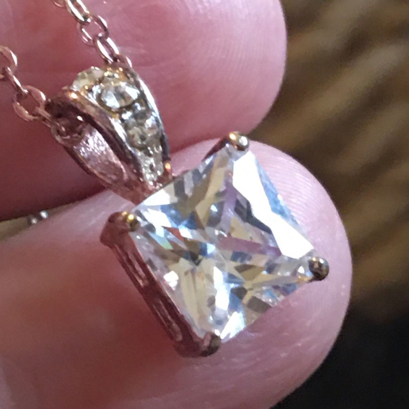 Vintage Vintage square cut cubic zirconia pendant on chain Size ONE SIZE - 6 Thumbnail