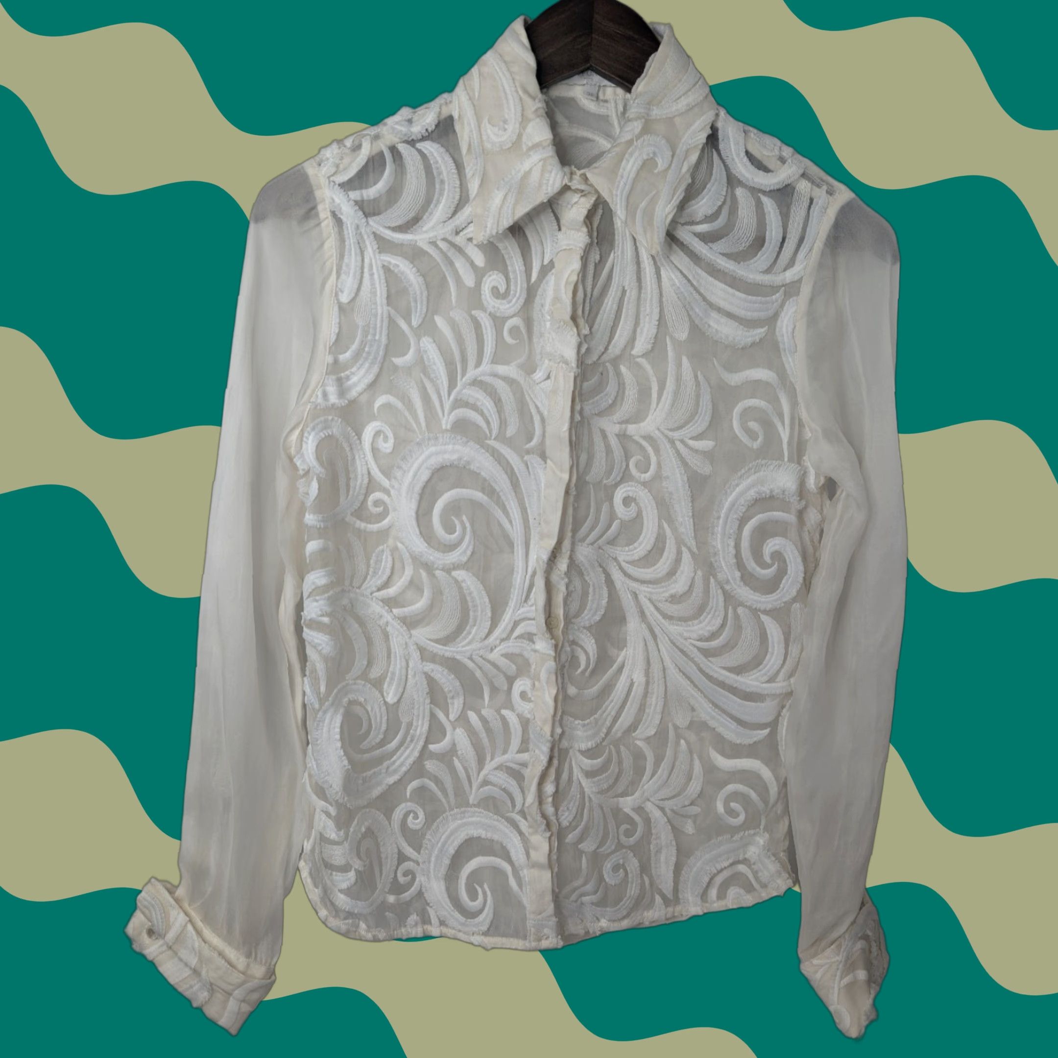 ANNE FONTAINE VINTAGE Anne Fontaine Paris Silk Sheer Ivory Collar Long Sleeve Blouse Shirt 38 Size XS / US 0-2 / IT 36-38 - 1 Thumbnail