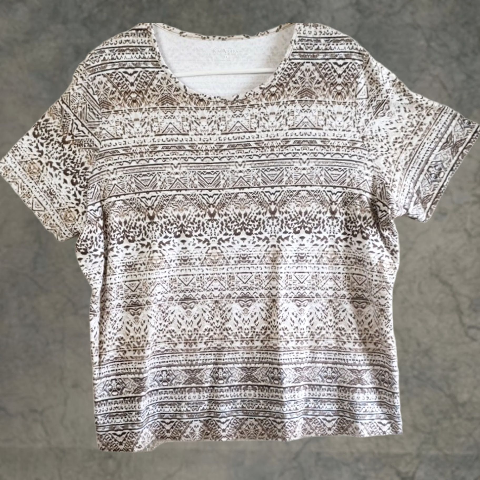 Vintage Kim Rogers Womens Top Brown White Geometric Short Sleeve Pullover Shirt Shirt Size XL / US 12-14 / IT 48-50 - 1 Thumbnail