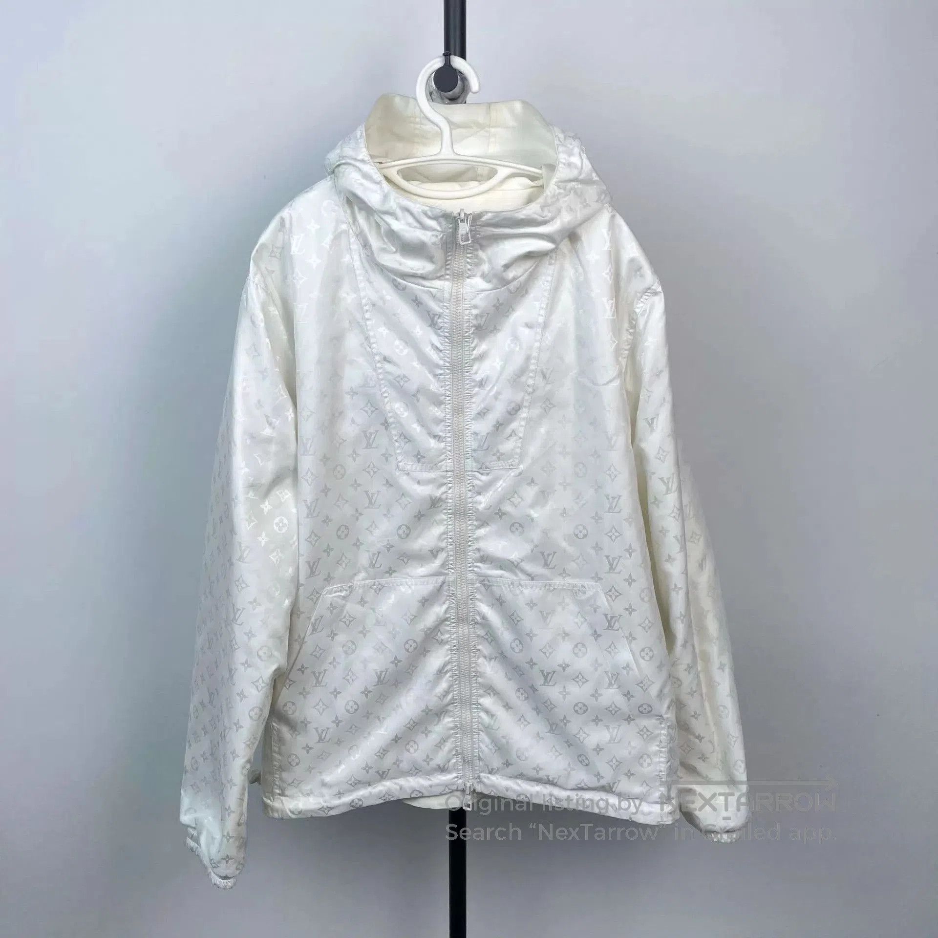 Louis Vuitton White Patterned Zip-Up Hooded Jacket. Size US XL / EU 56 / 4 - 1 Thumbnail