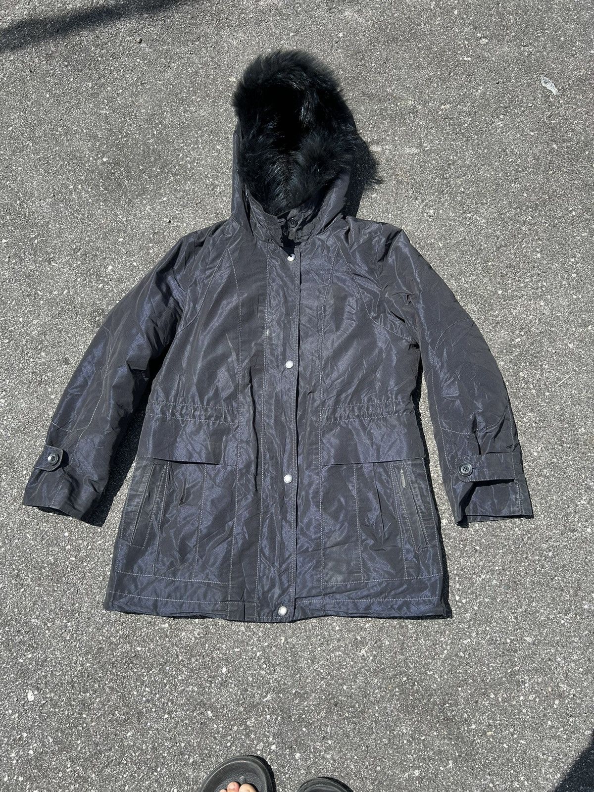 image of Le Grande Bleu L G B Elegance Sport Paris Fur Jacket Hood in Black/Blue, Women's (Size Medium)