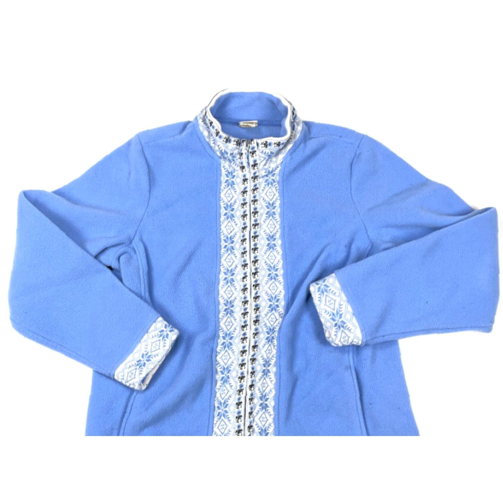 Vintage VTG Yes L.L. Bean Blue Snowflake Trim Zip Fleece Jacket Women's Large Geometric Size L / US 10 / IT 46 - 3 Thumbnail