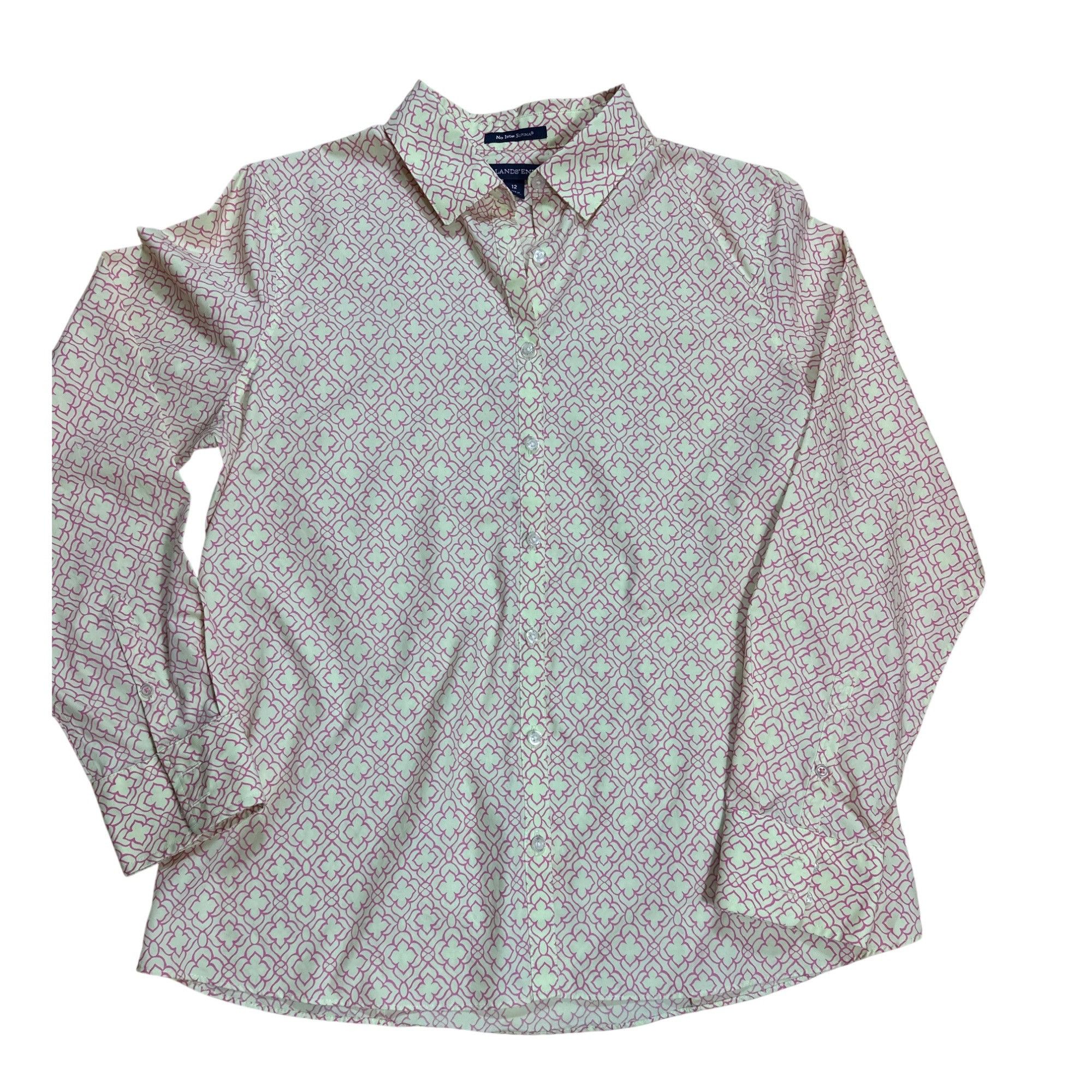 Lands' End Lands End Women's No Iron Supima Yellow Pink Patterned Butto Size XL / US 12-14 / IT 48-50 - 1 Thumbnail