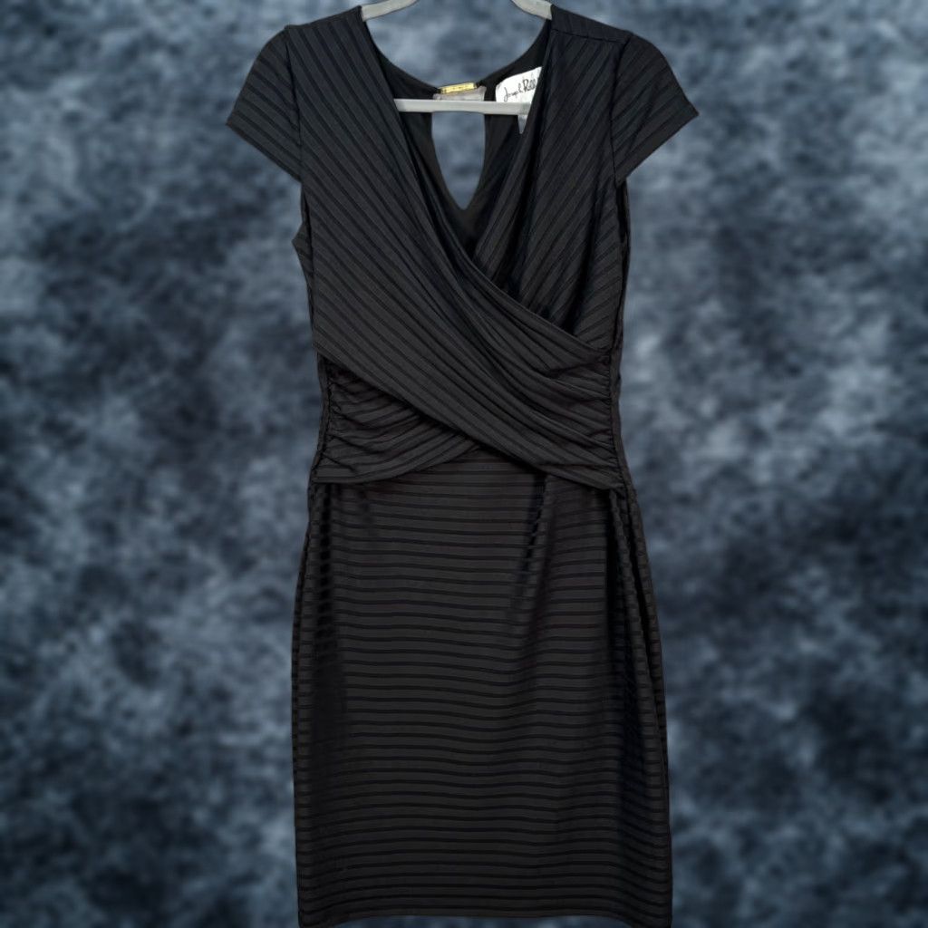 Joseph Ribkoff Joseph Ribkoff Womens Dress Cap Sleeve V-Neck Striped Sheath Black 10 Size L / US 10 / IT 46 - 1 Thumbnail