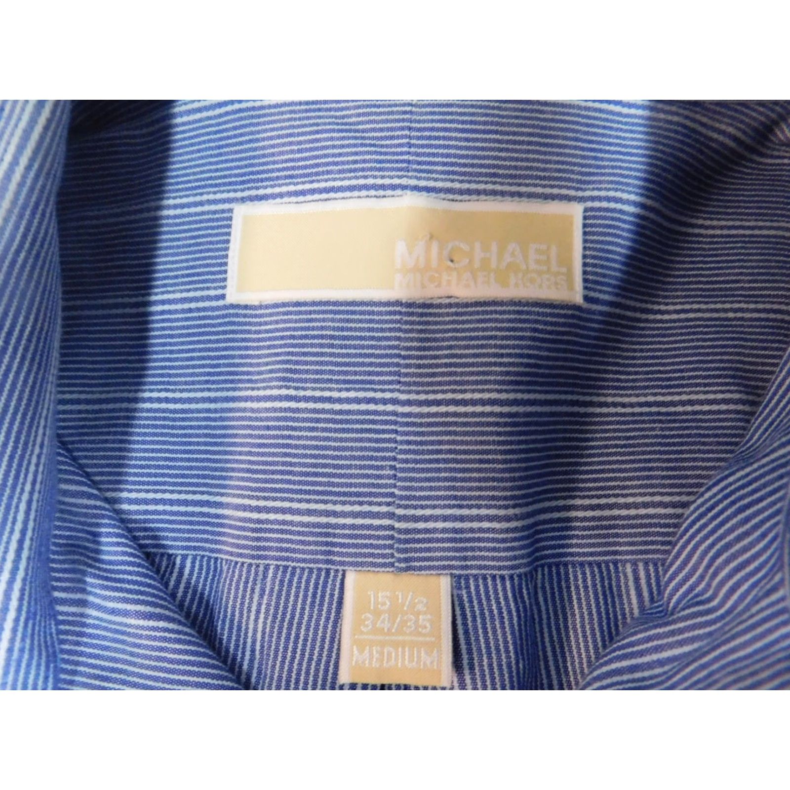 Michael Kors Michael Kors Mens Shirt Medium Blue Striped Button-Down Knit Cotton Polyester Button Up Long Sleeve Collared Size US M / EU 48-50 / 2 - 6 Thumbnail
