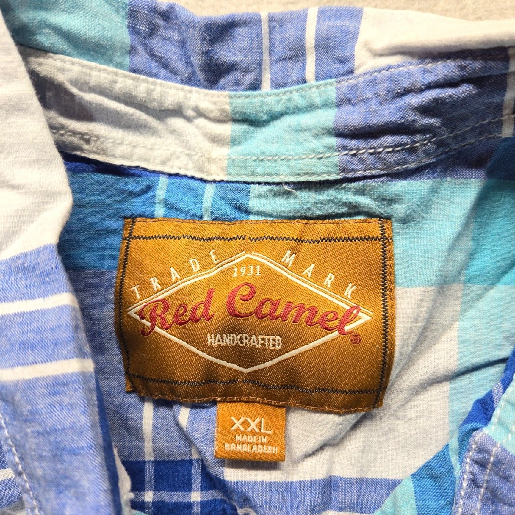 Camel Red Camel Shirt Button-Up Short Sleeve Plaid Cotton Blue 2XL Mens Casual Western Modern Classic — Button-Up Shirt Size US XXL / EU 58 / 5 - 3 Thumbnail