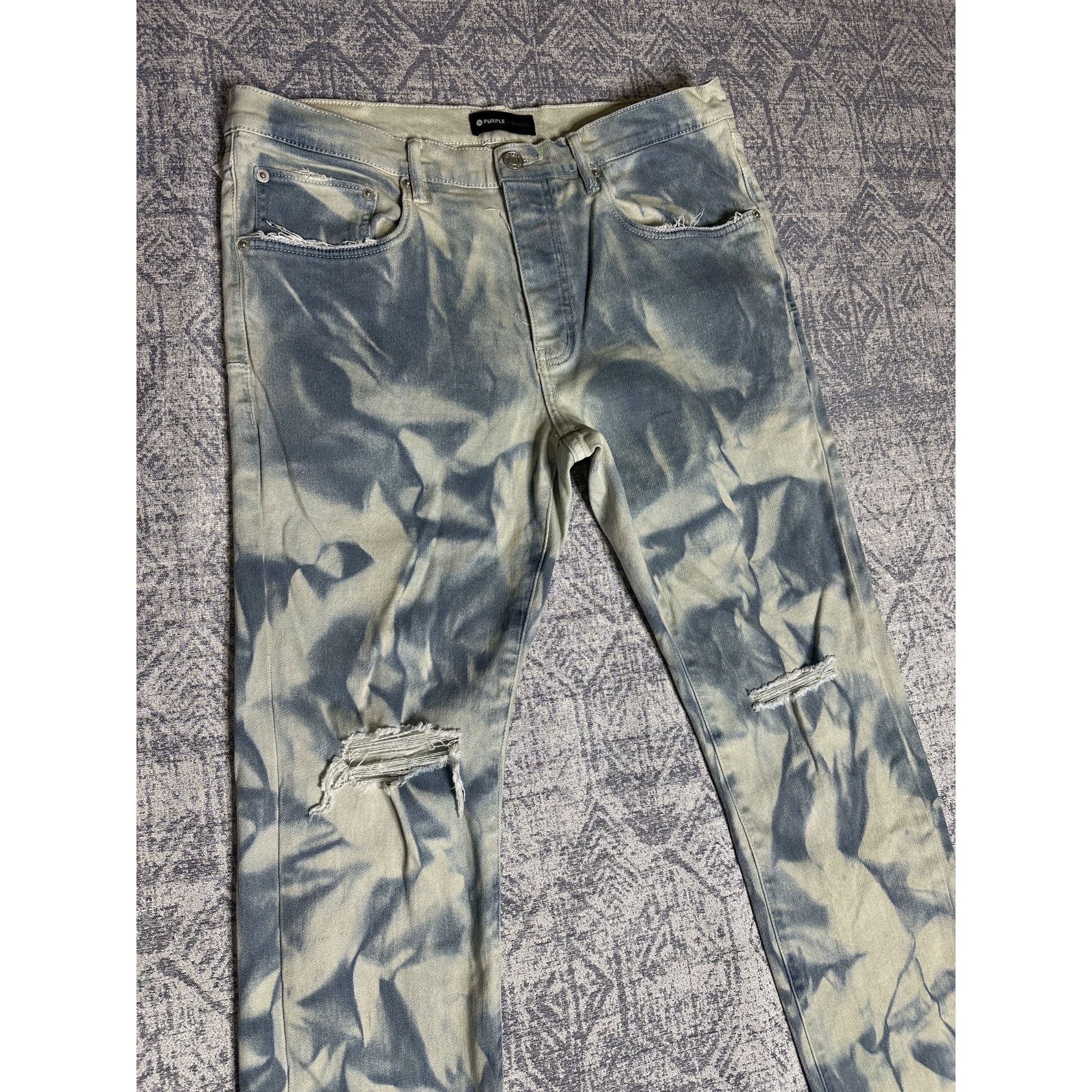 Purple Brand Purple Brand P001 Blue Split Distressed Hem Fatigue Marble J Size US 36 / EU 52 - 2 Thumbnail