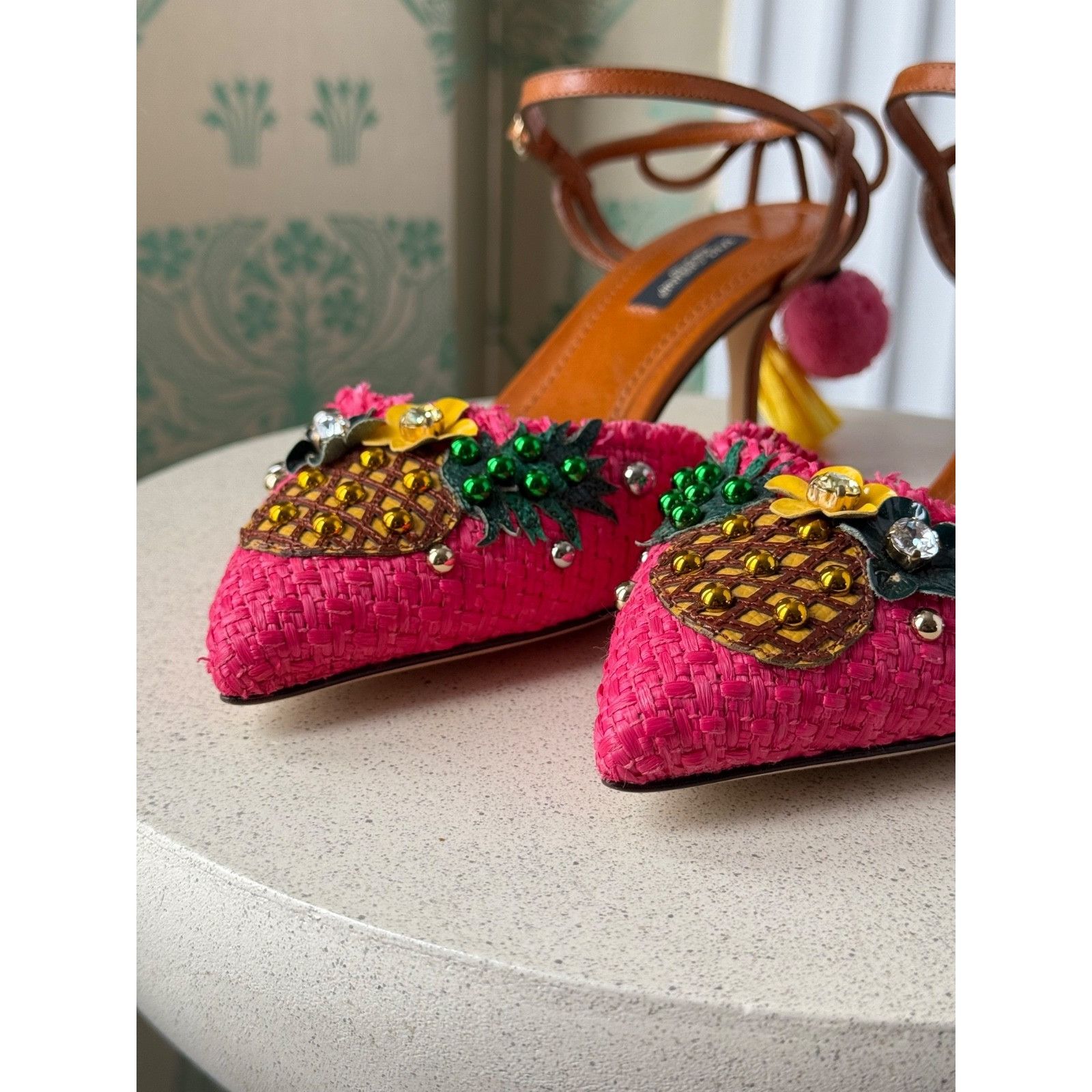 Dolce & Gabbana DOLCE & GABBANA Shoes Pink Pineapple Bellucci Kitten Heels Size US 7.5 / IT 37.5 - 10 Thumbnail