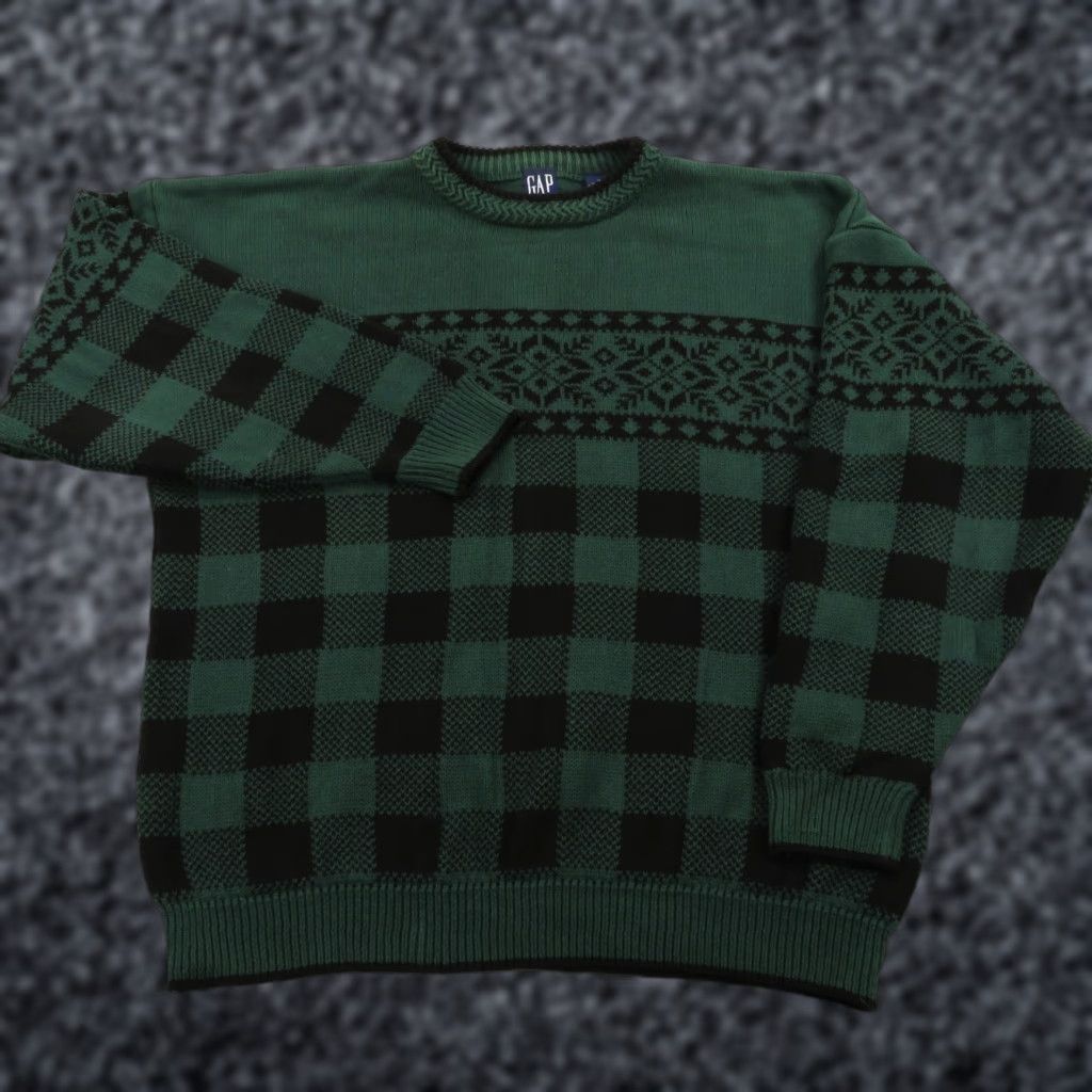 Gap Gap Sweater Men XL Crewneck Fair Isle Vintage 90s Pullover Knit Cotton Green Long Sleeve Chunky Pattern: Fair Isle Size US XL / EU 56 / 4 - 1 Thumbnail