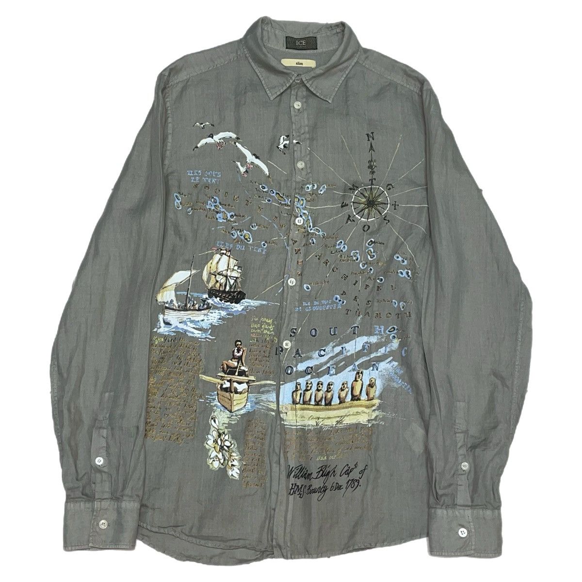 image of Iceberg Bamboo Button Up in Bamboo Ecru, Men's (Size Large)
