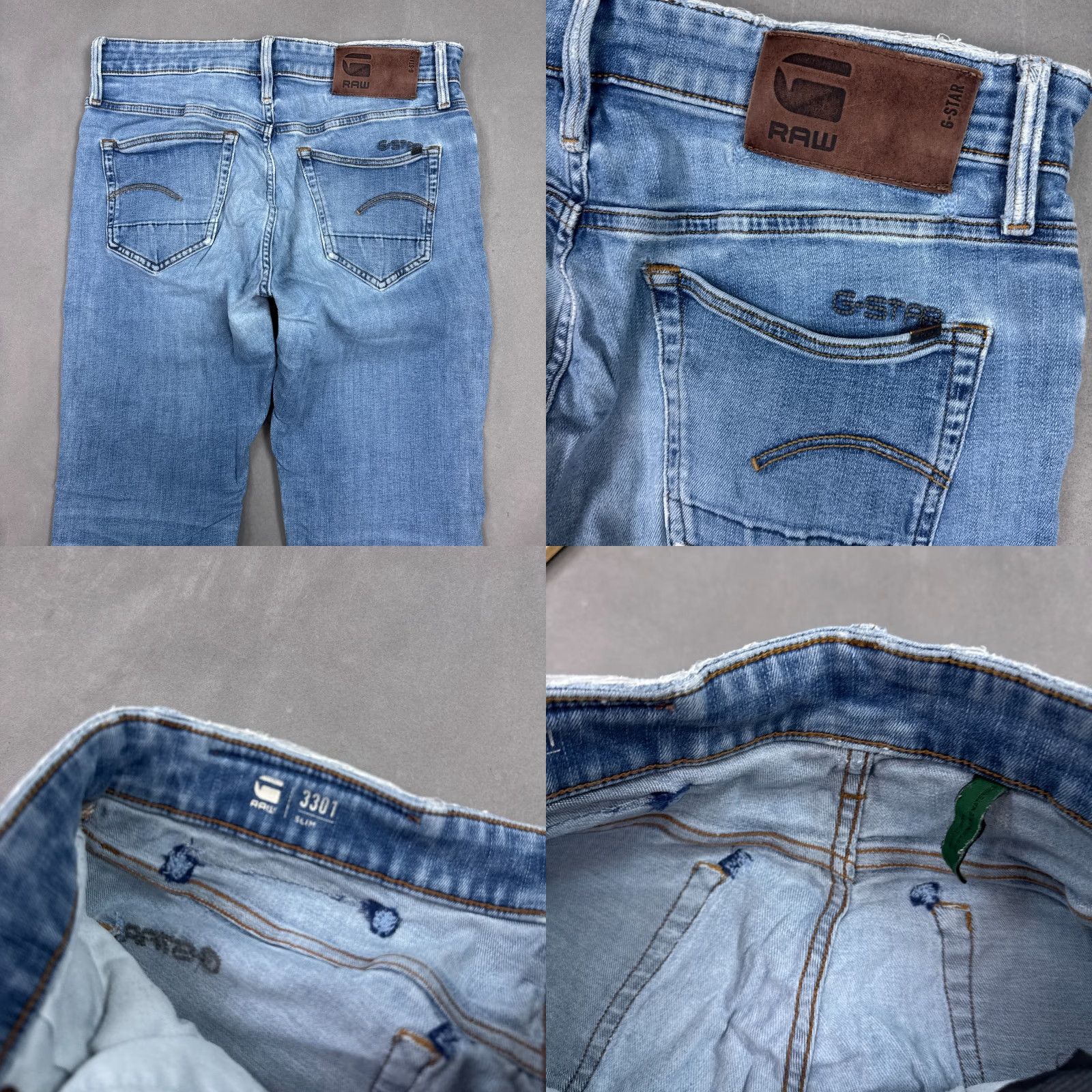 G-Star G Star Raw Jeans Mens 30x32 Blue 3301 Relaxed Button Fly Faded Pants Repaired Jeans Size US 30 / EU 46 - 8 Thumbnail