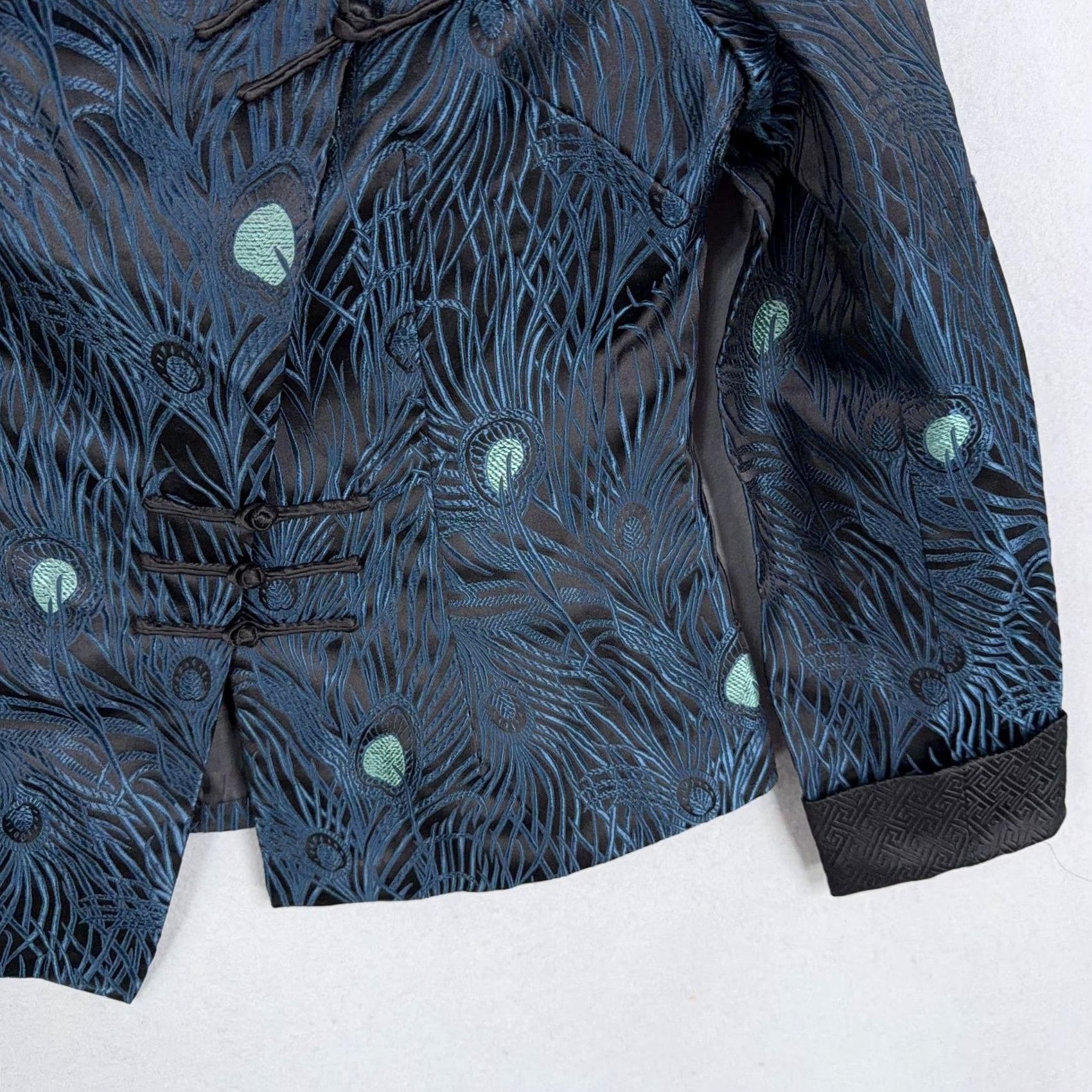 Vintage Dragon Silk Jacket Womens L Blue Peacock Embroidered Silk Toggle Blazer Asia Jacket is not the same. Size L / US 10 / IT 46 - 3 Thumbnail