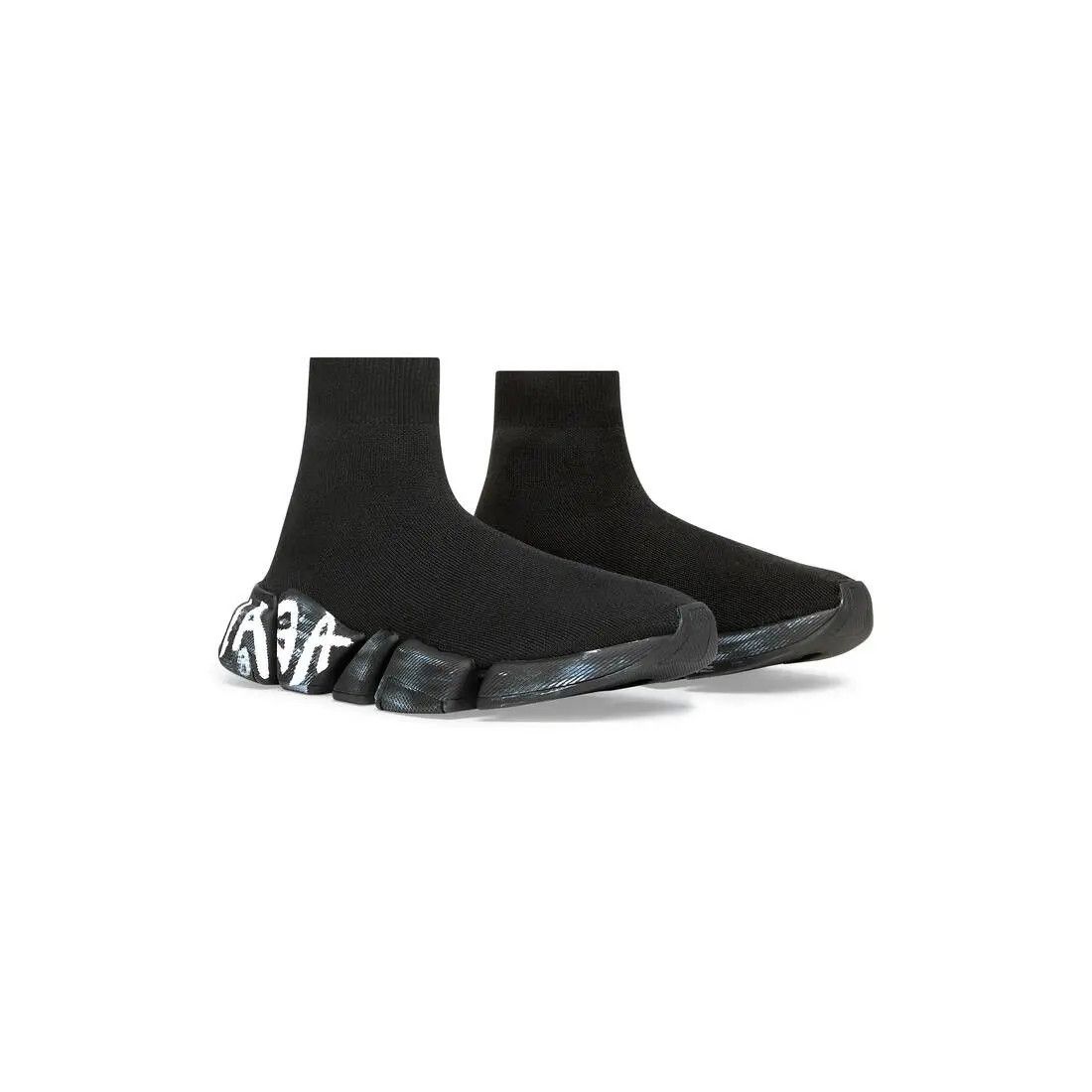 Balenciaga o1tr1nto0525 Speed2.0 Graffiti Recycled Knit Sneakers Black Size US 7 / EU 40 - 2 Thumbnail