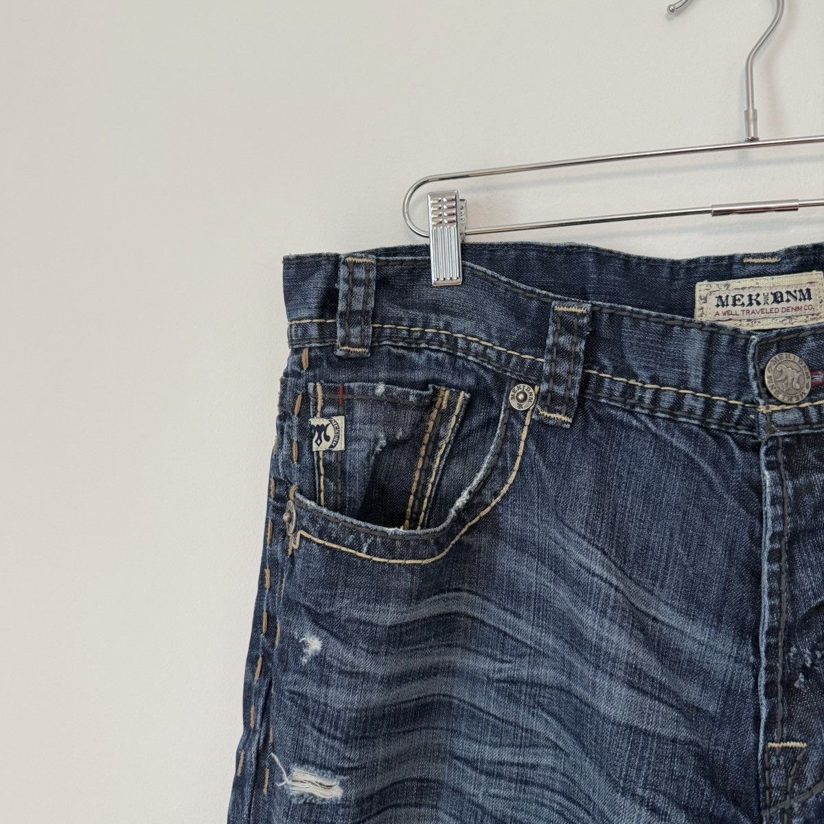 Mek Denim Vtg 2000s Mek Bootcut Faded Distressed Baggy Jeans Y2K Size US 39 - 8 Thumbnail