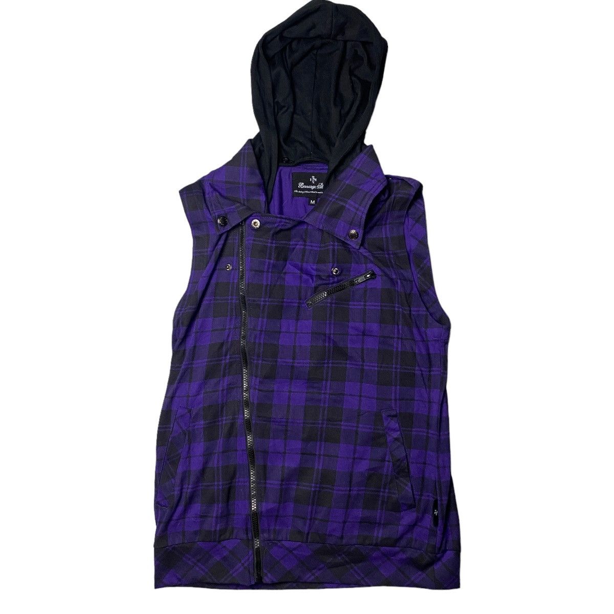 If Six Was Nine × Japanese Brand × Le Grande Bleu (L.G.B.) 2000's Berning Sho Asymetric Plaid Hoodie Size US S / EU 44-46 / 1 - 7 Thumbnail