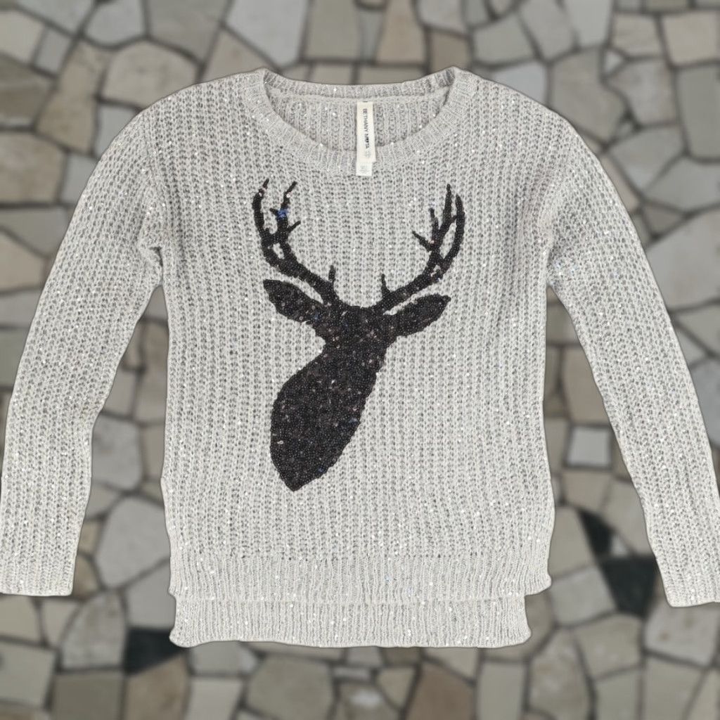 Vintage Bethany Mota Sequin Deer Knit Solid Long Sleeve Gray Sweater Women's XS Womens Size XS / US 0-2 / IT 36-38 - 1 Thumbnail