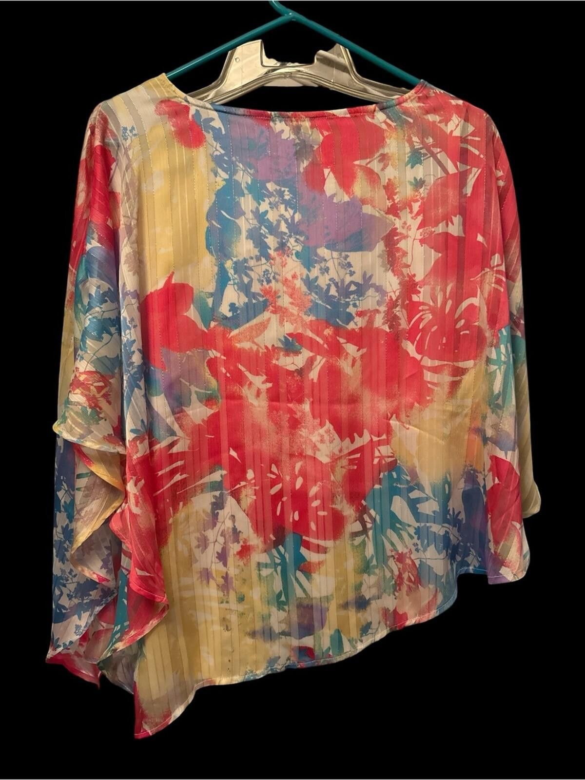 Chicos Chico’s MULTI FLORAL SHADOW JAYDEN - CYAN BLUE Size M / US 6-8 / IT 42-44 - 2 Thumbnail