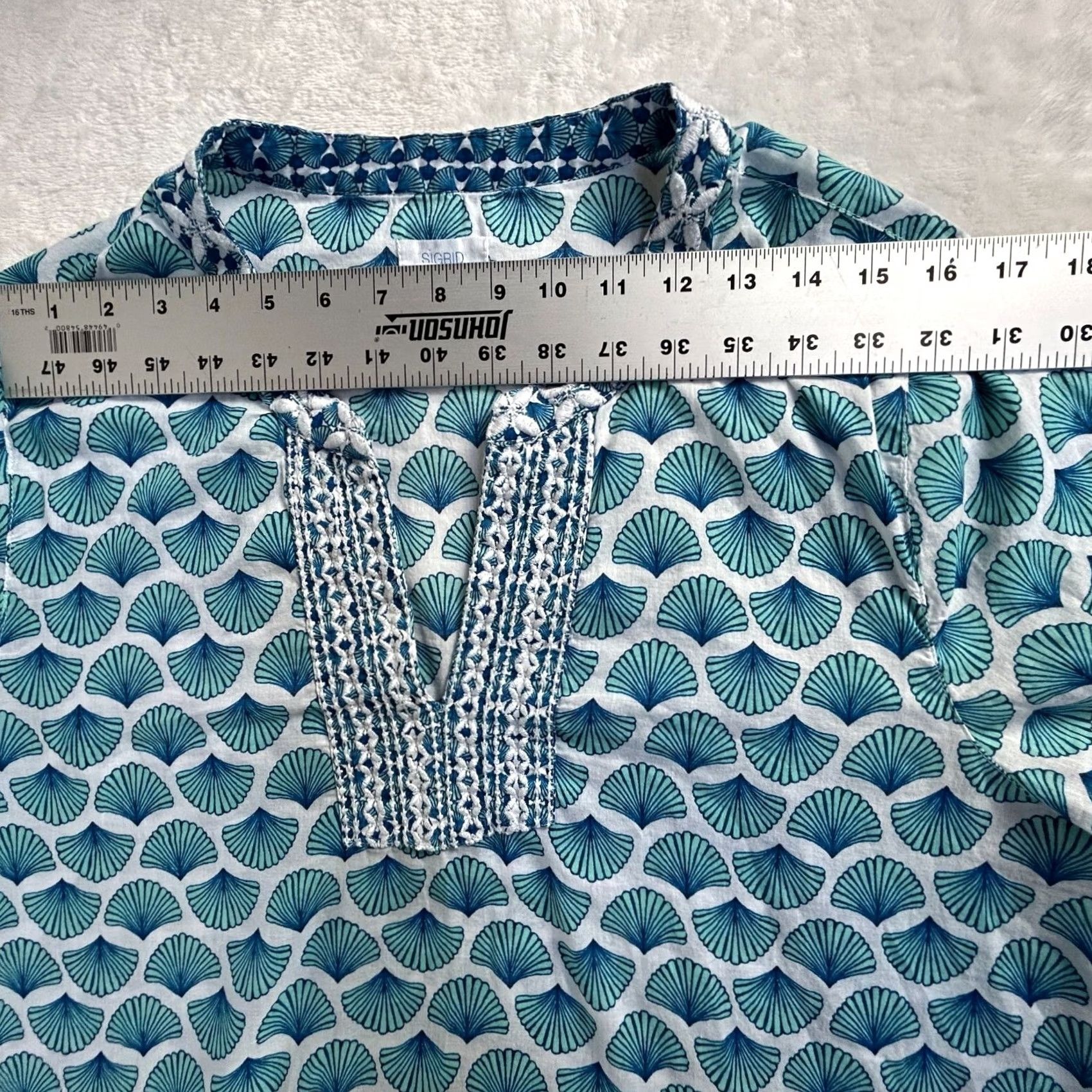 Vintage Sigrid Olsen Womens Blue & White Shell Print 3/4 Sleeve Tunic Top XL Cotton Size XL / US 12-14 / IT 48-50 - 5 Thumbnail