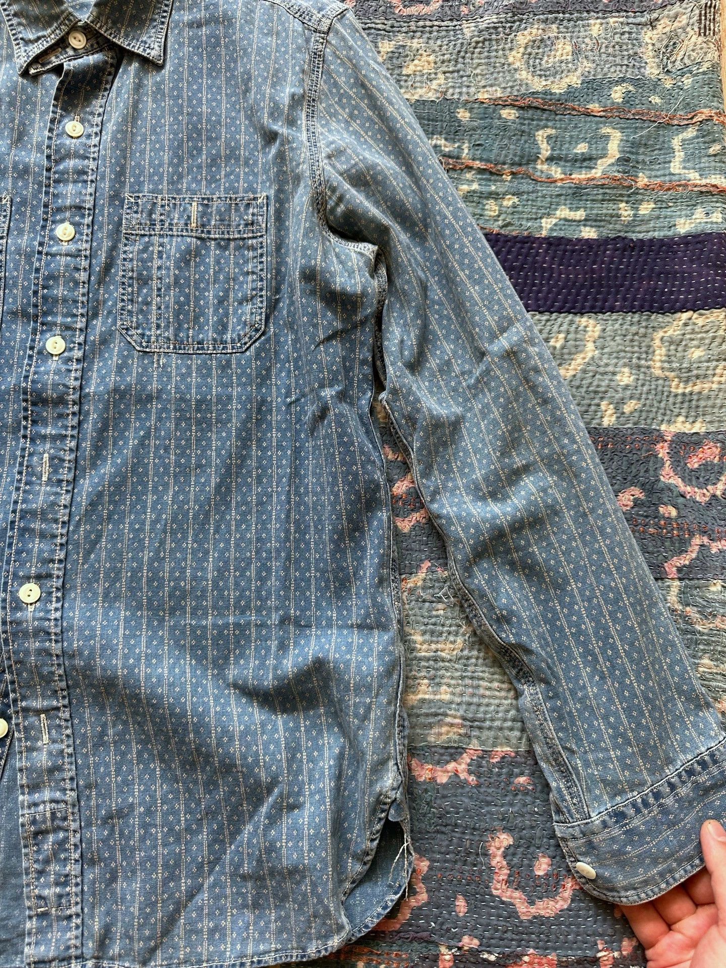 RRL Ralph Lauren RRL Cat Claw Washed Indigo Distressed Shirt S Size US S / EU 44-46 / 1 - 6 Thumbnail