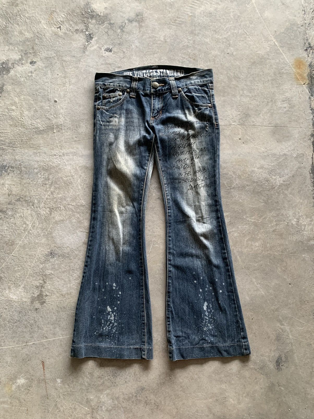 20471120 Y2K i6w9 style poem flare washed denim with paint design Size 31" - 1 Thumbnail
