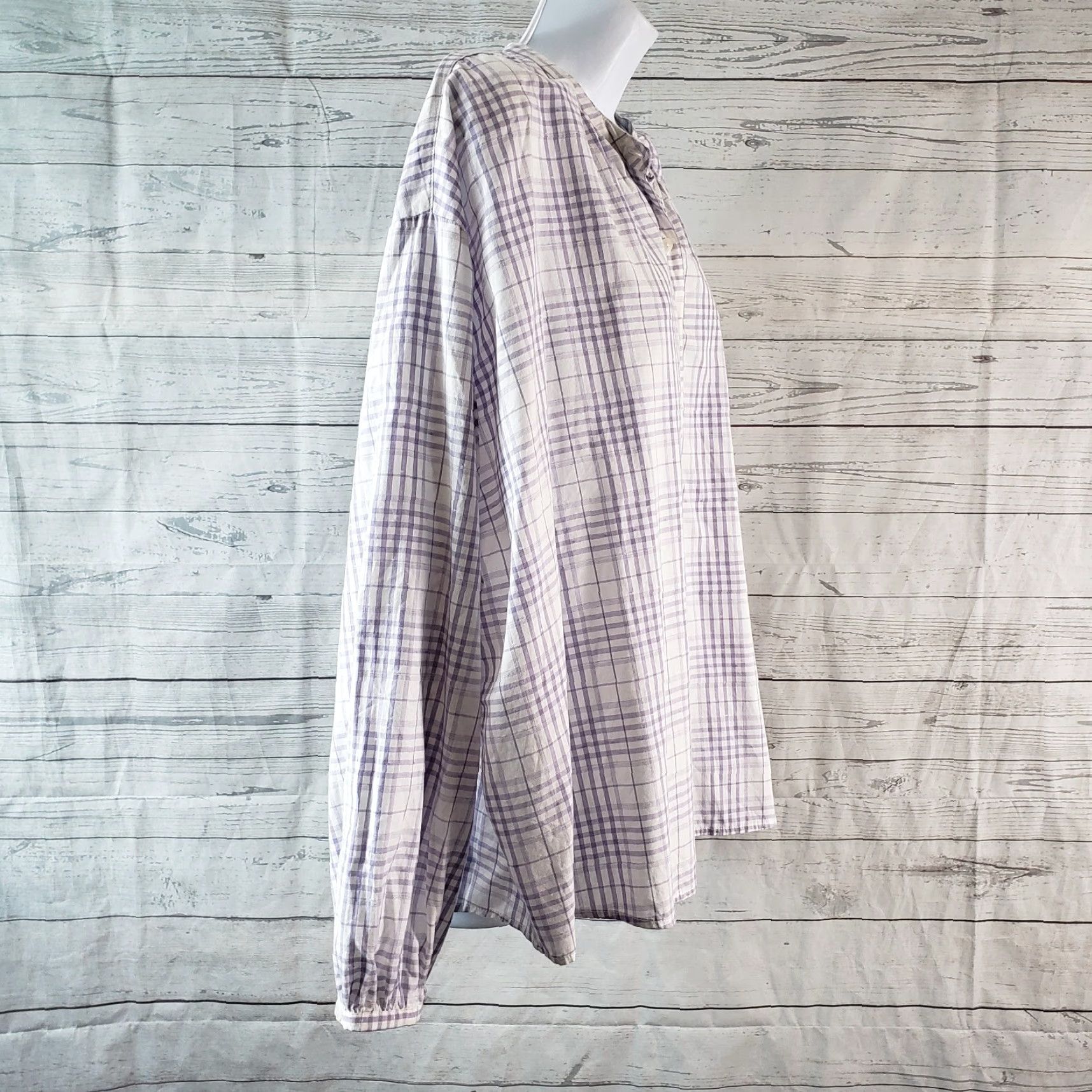 Vintage Universal Thread Top Womens Sz Large Purple White Plaid Long Sleeve Cotton Blend Size L / US 10 / IT 46 - 3 Thumbnail