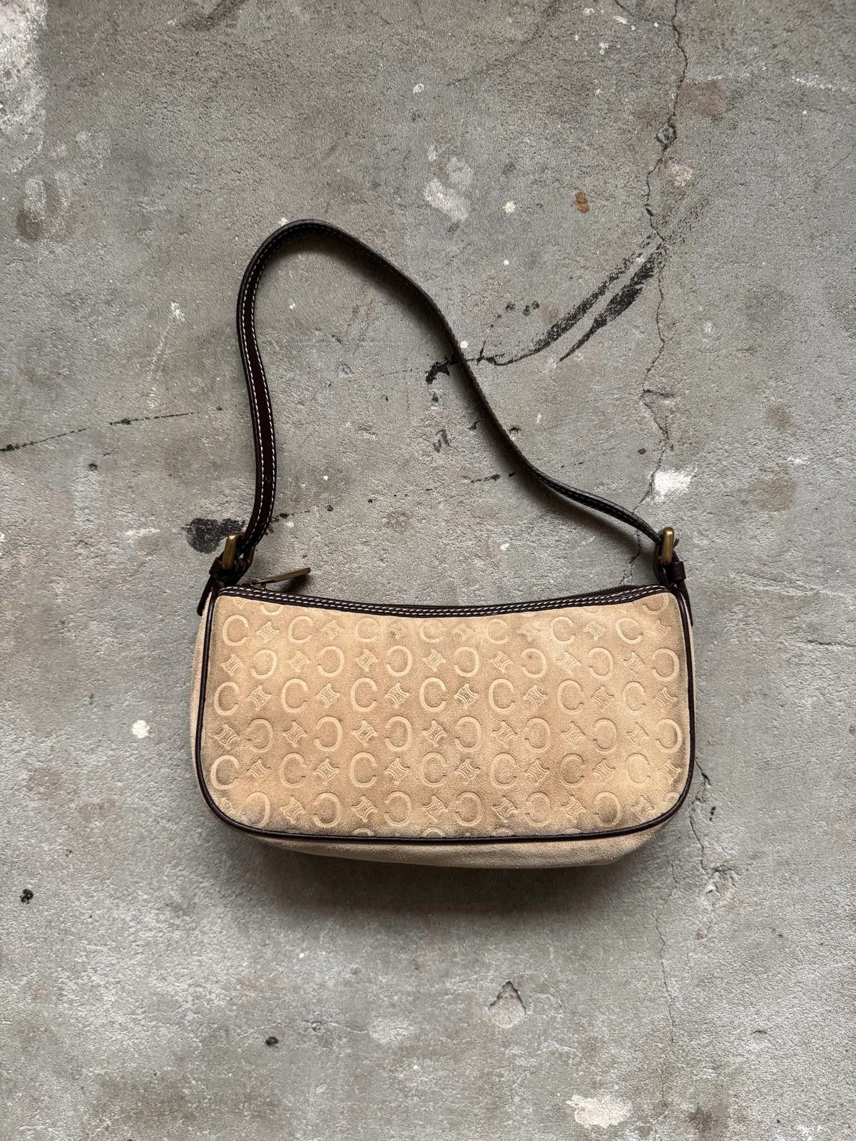 Celine Celine Macadam Suede Shoulder Bag Beige/Brown Size ONE SIZE - 2 Thumbnail