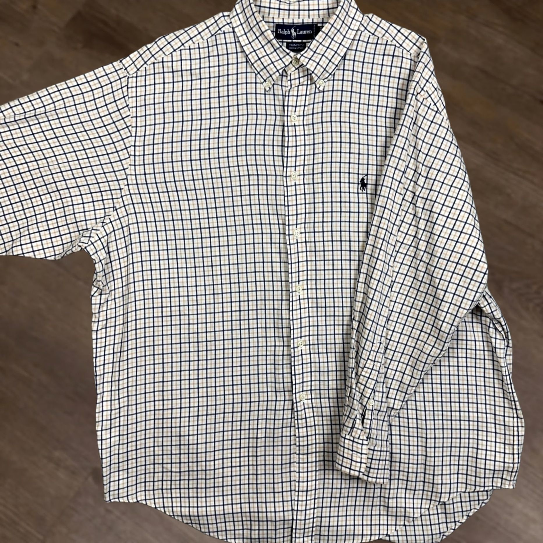 Ralph Lauren Ralph Lauren Yarmouth Button Down Shirt Mens Blue Tan Check Pony Dress 17.5-34 Size 48R - 1 Thumbnail