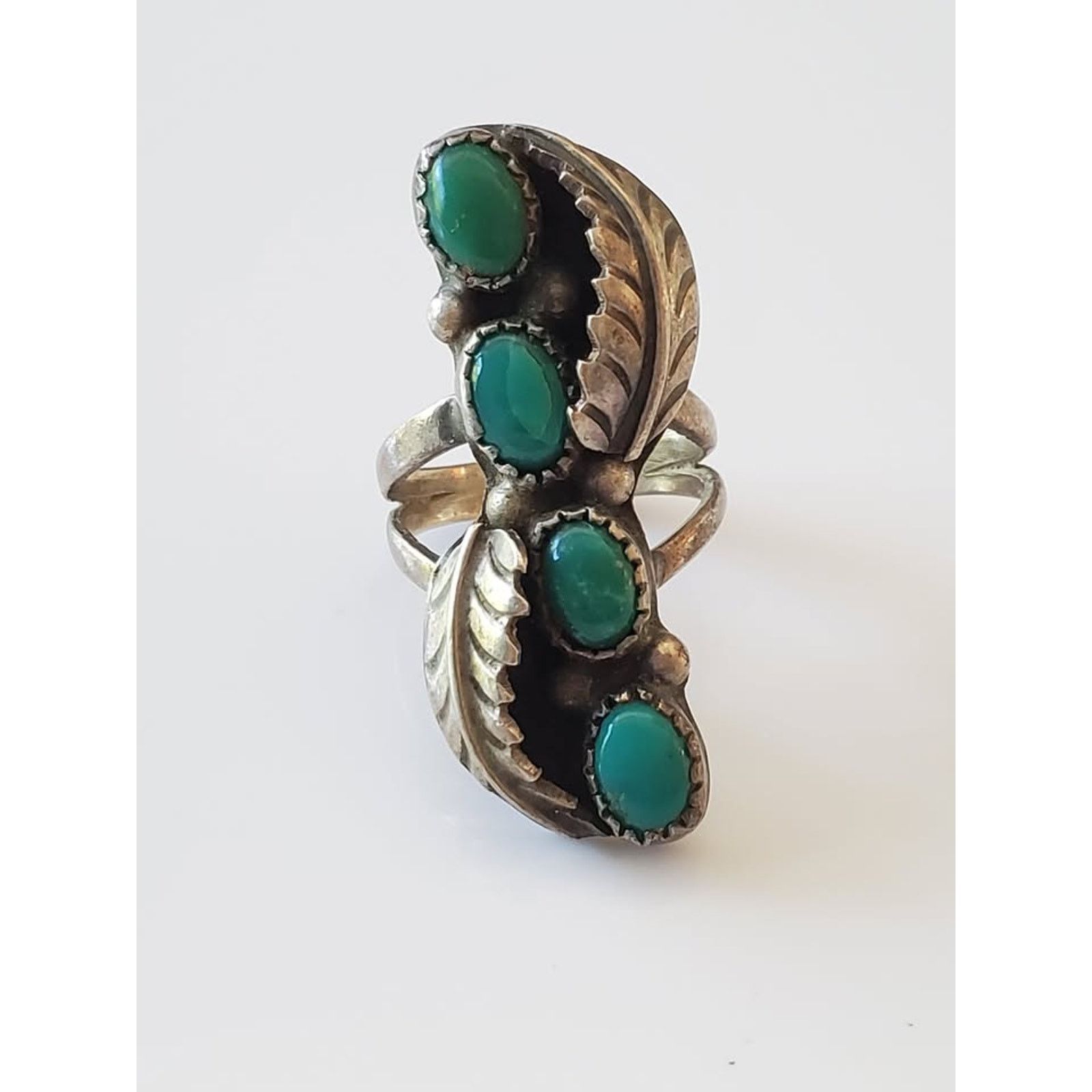 Other Vintage Turquoise Navette Sterling Silver Ring Size ONE SIZE - 2 Thumbnail