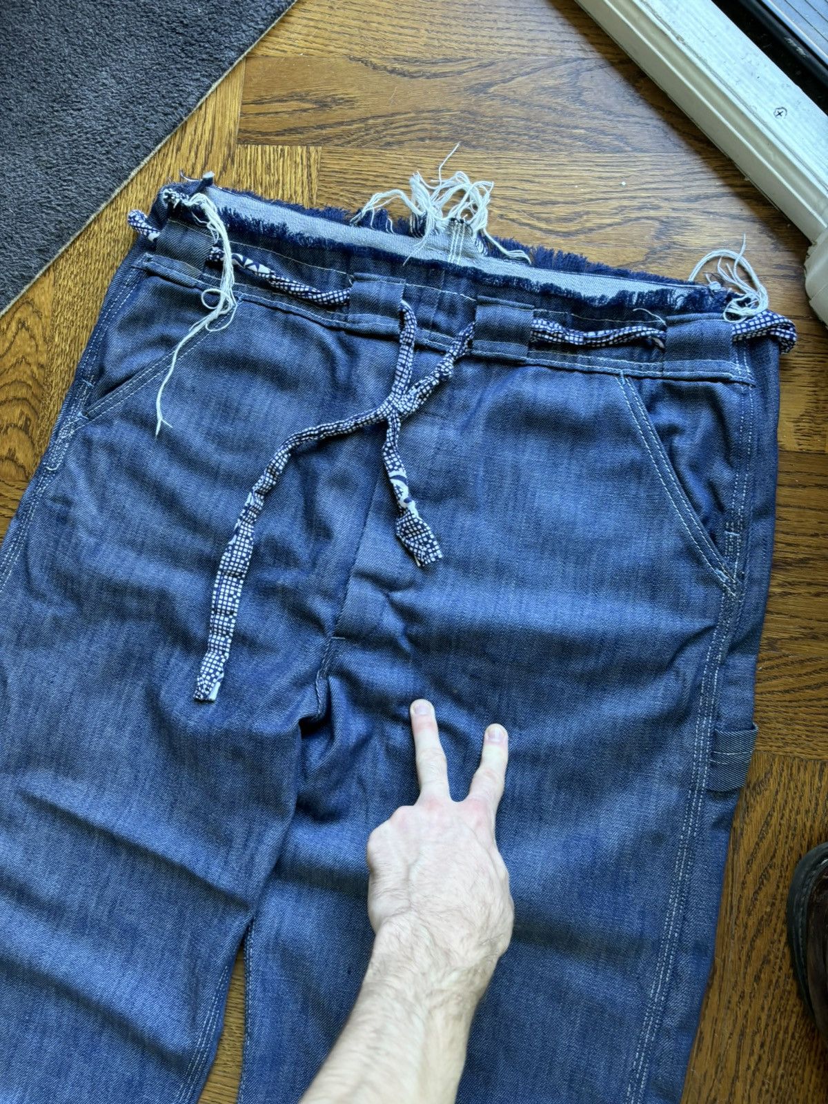Oshkosh × Sears × Vintage Vintage Dark Denim 60s 70s Baggy Long Loose Heel Drag USA Size US 34 / EU 50 - 11 Thumbnail