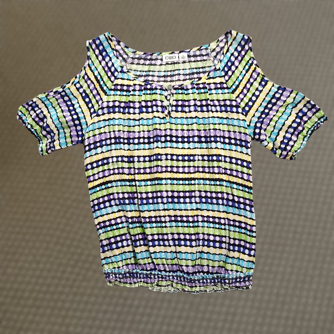 Vintage Cato Shirt Womens Medium Geometric Print S/S Boat Neck Keyhole Cold Shoulder Blouse Hat? Size M / US 6-8 / IT 42-44 - 1 Thumbnail