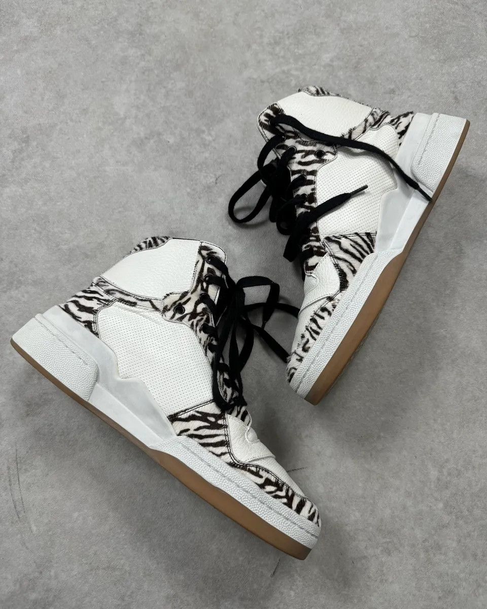Saint Laurent Paris FW2023 Saint Laurent Zebra Fur White Leather High Sneakers Size US 9 / EU 42 - 3 Thumbnail