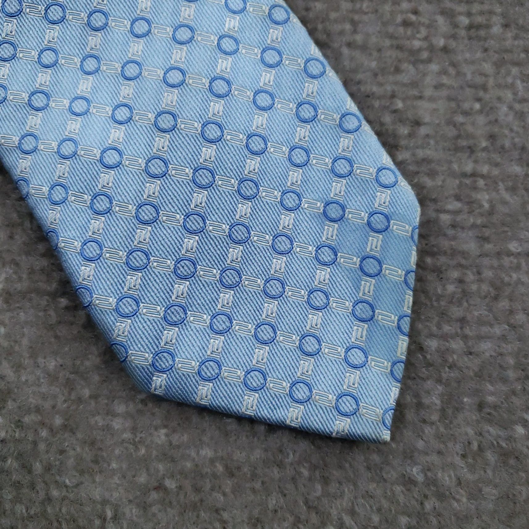 Versace Versace Tie Mens Blue Geometric Woven 100% Silk Designer Necktie Made Italy Z Size ONE SIZE - 2 Thumbnail