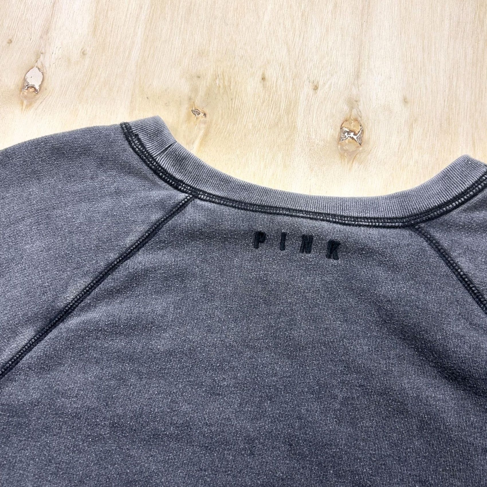 Pinko PINK Victoria's Secret Sweatshirt Womens M Gray Stone Wash Crewneck Fleece Pullover Raglan Logo Embroidered Size M / US 6-8 / IT 42-44 - 5 Thumbnail