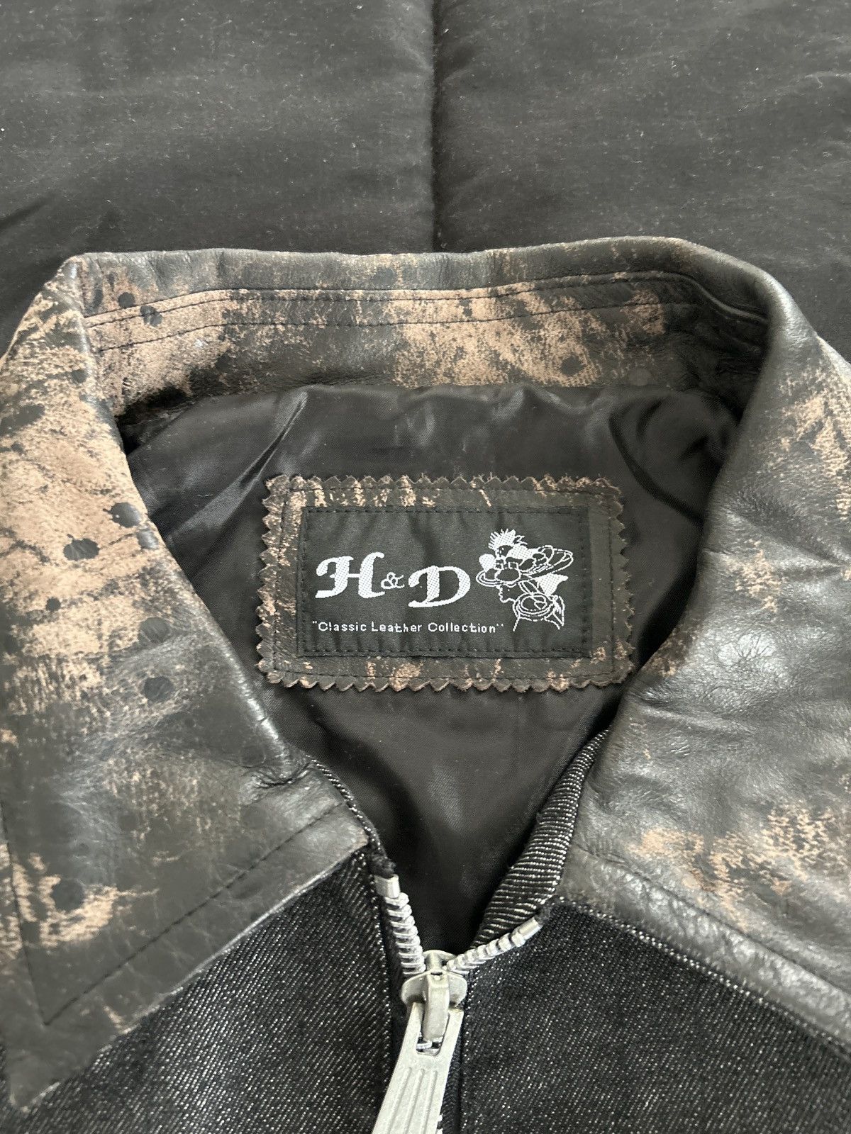 Vintage H & D distressed leather black denim Bomber Size US M / EU 48-50 / 2 - 3 Thumbnail