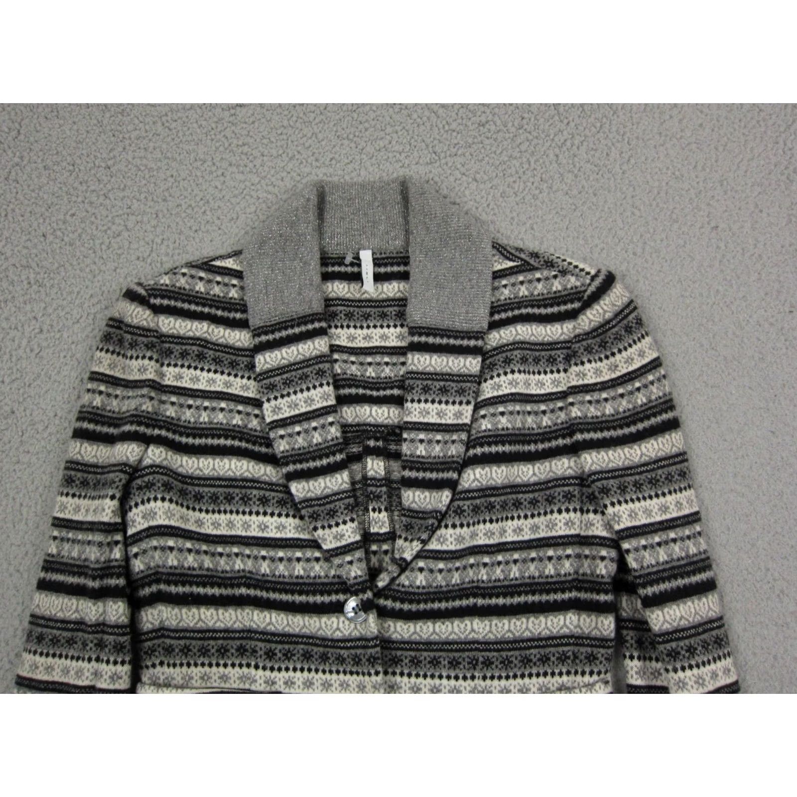 Vintage IISLI Blazer Womens Size 6 Gray White Wool Sweater Cardigan Jacket Casual 80s 90s Size M / US 6-8 / IT 42-44 - 2 Thumbnail