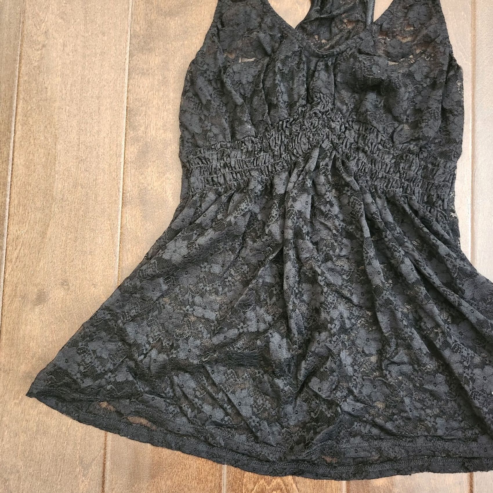 Vintage Phanuel Women's Black Sheer Lace Floral Top Tank - M, Regular, Nylon Spandex, Sleeveless, Pullover, Casual, Black, Floral, Shirt, Women Size M / US 6-8 / IT 42-44 - 3 Thumbnail