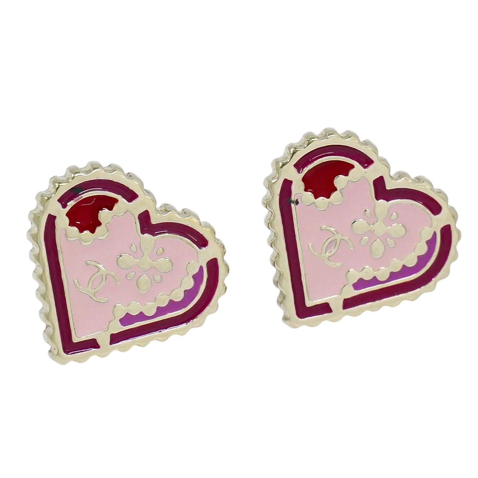 Chanel Chanel CC Heart Cut Out Stud Earrings Metal with Crystals Size ONE SIZE - 1 Thumbnail