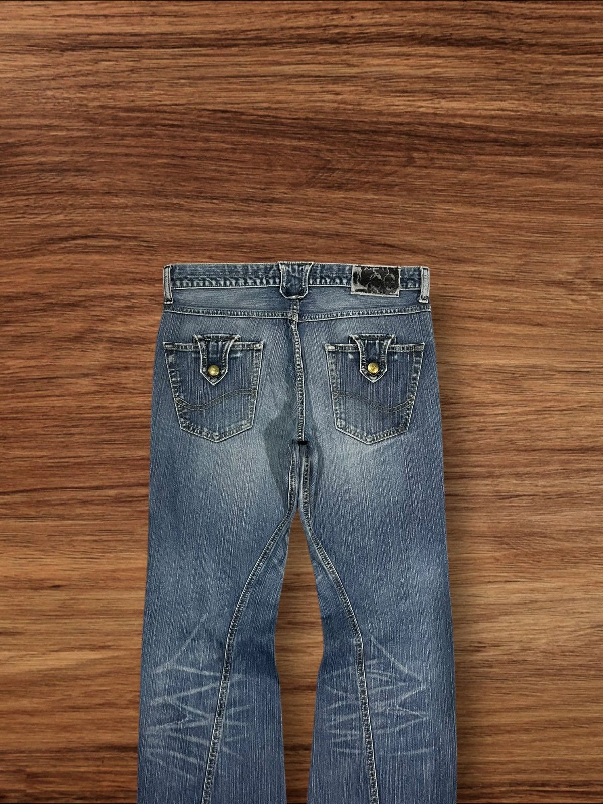 Number (N)ine ⚡️Flare⚡️Vintage Lee Riders Double Button Blue Frayed Leg Jean Size US 34 / EU 50 - 7 Thumbnail