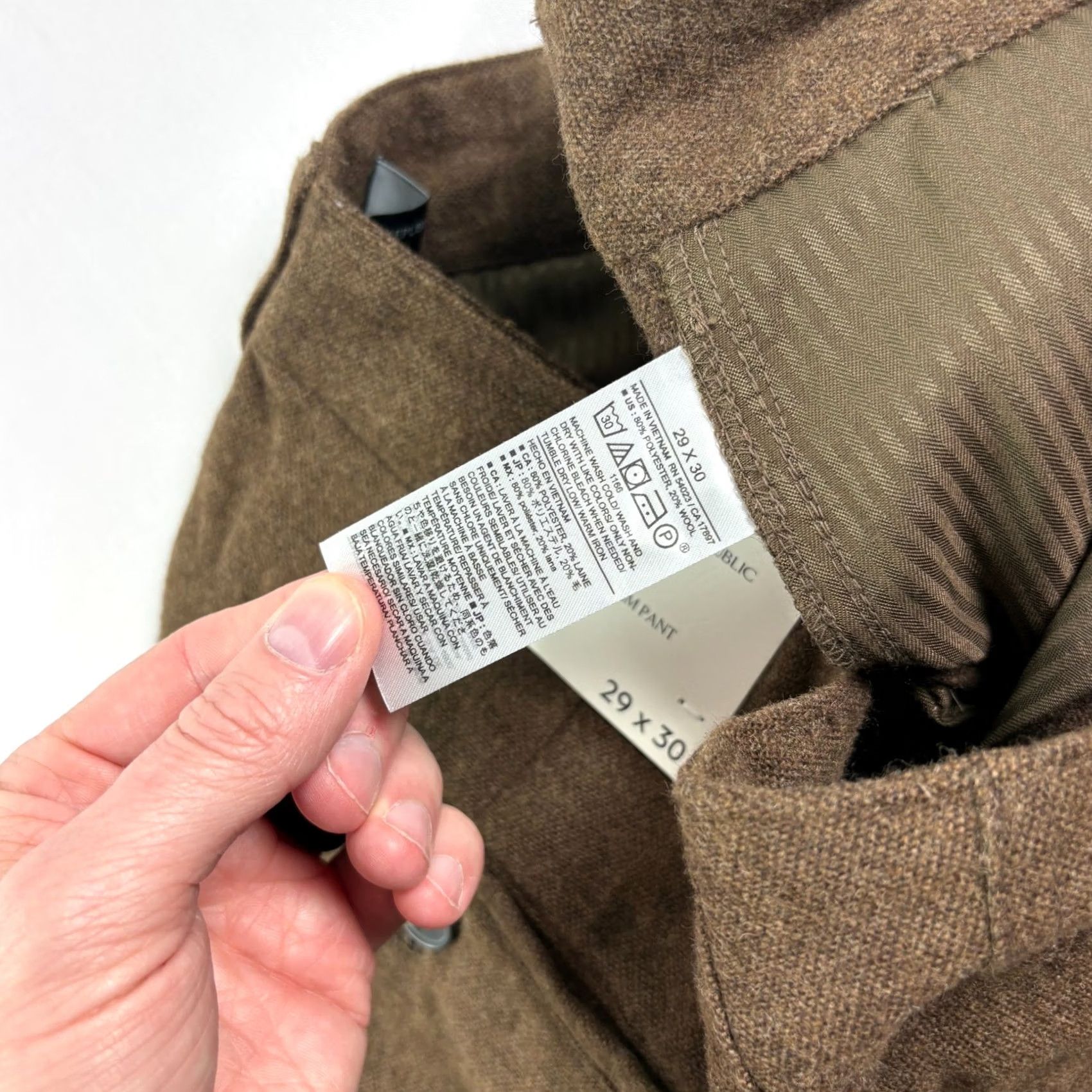 Banana Republic Banana Republic Pants Mens 29x30 Brown Slim Chino Wool Blend Flat Front Casual Regular Mens Size US 29 - 3 Thumbnail